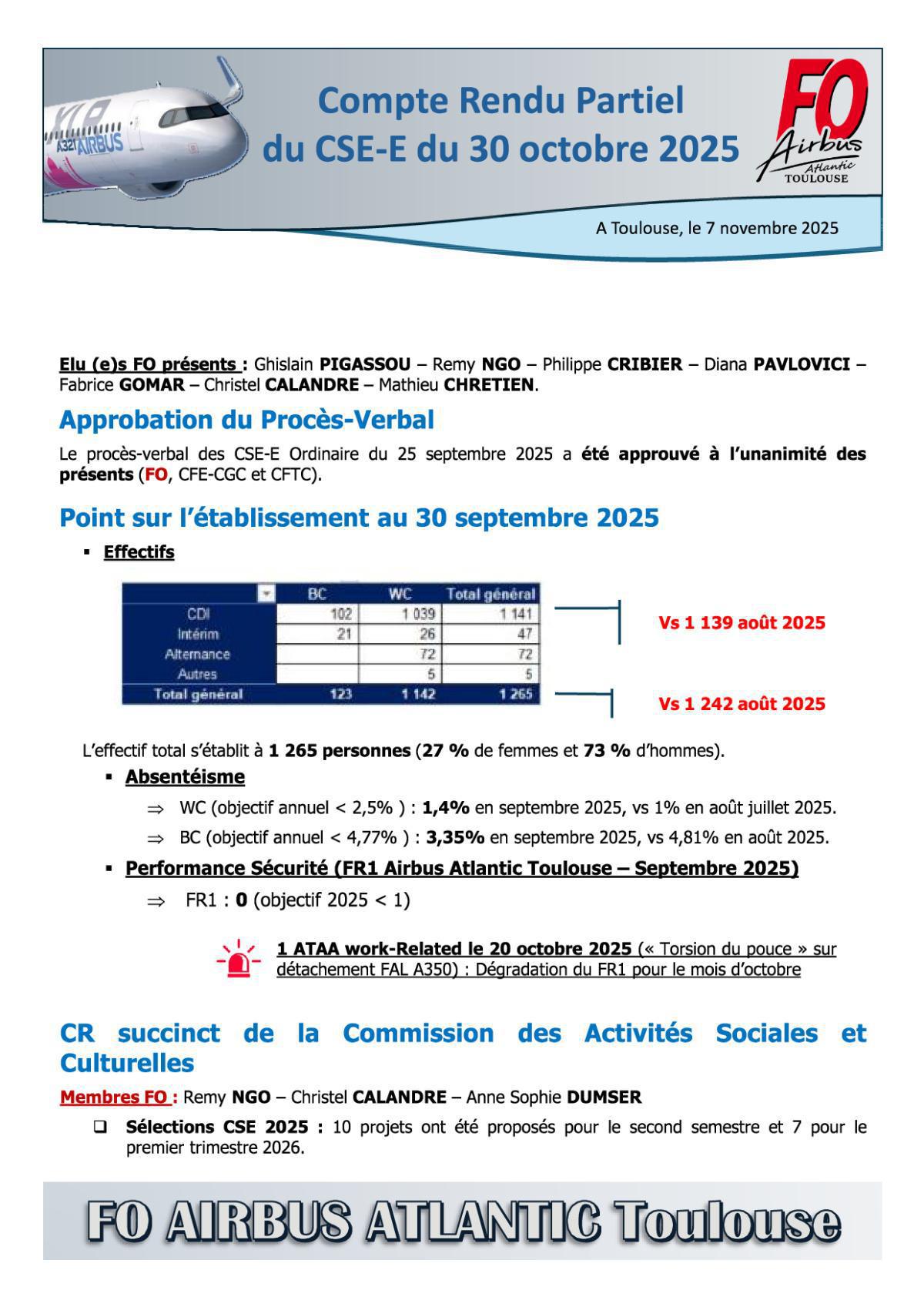 Flash Info : Compte Rendu Partiel du CSE-E du 30 octobre 2025