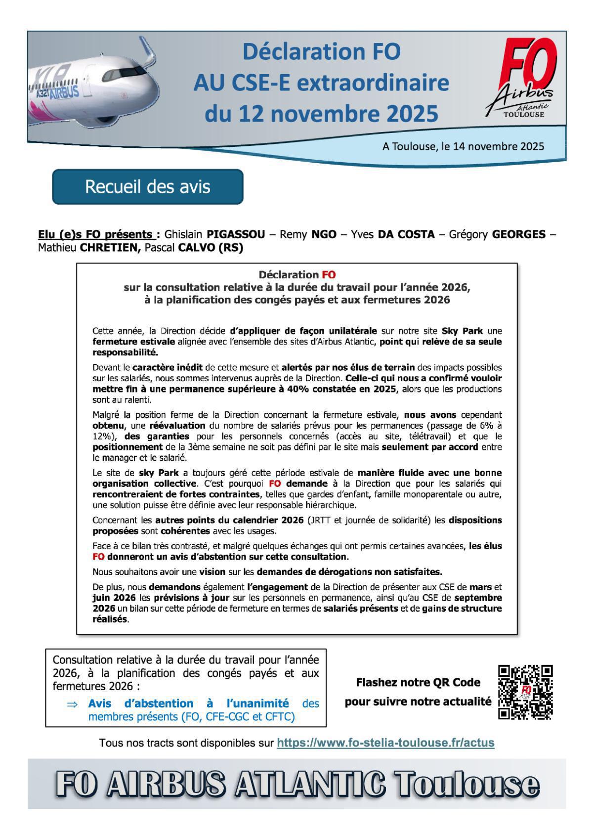 Flash Info : Déclaration FO au CSE Extraordinaire du 12 novembre 2025