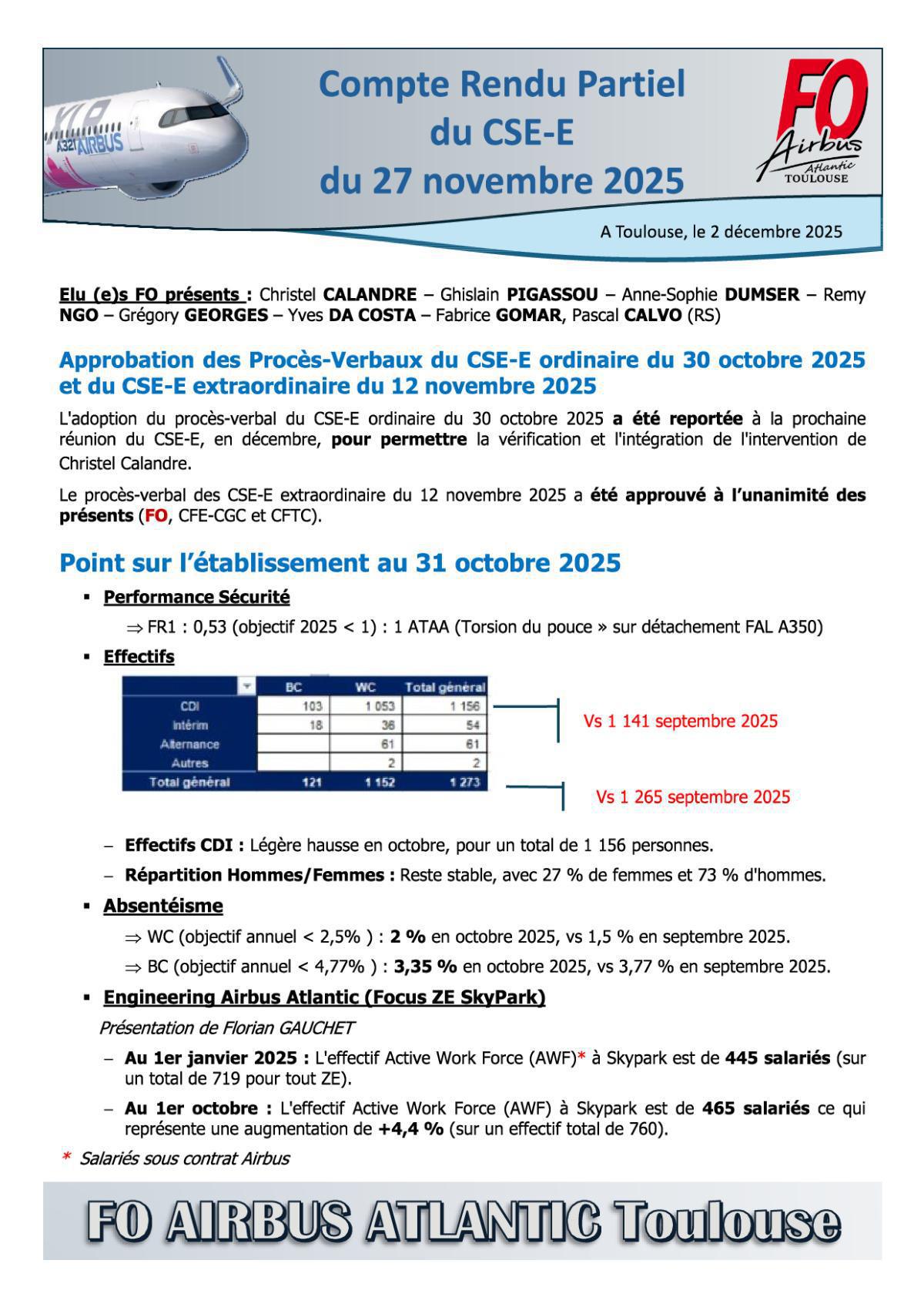 Flash Info : Compte Rendu Partiel du CSE-E du 27 novembre 2025