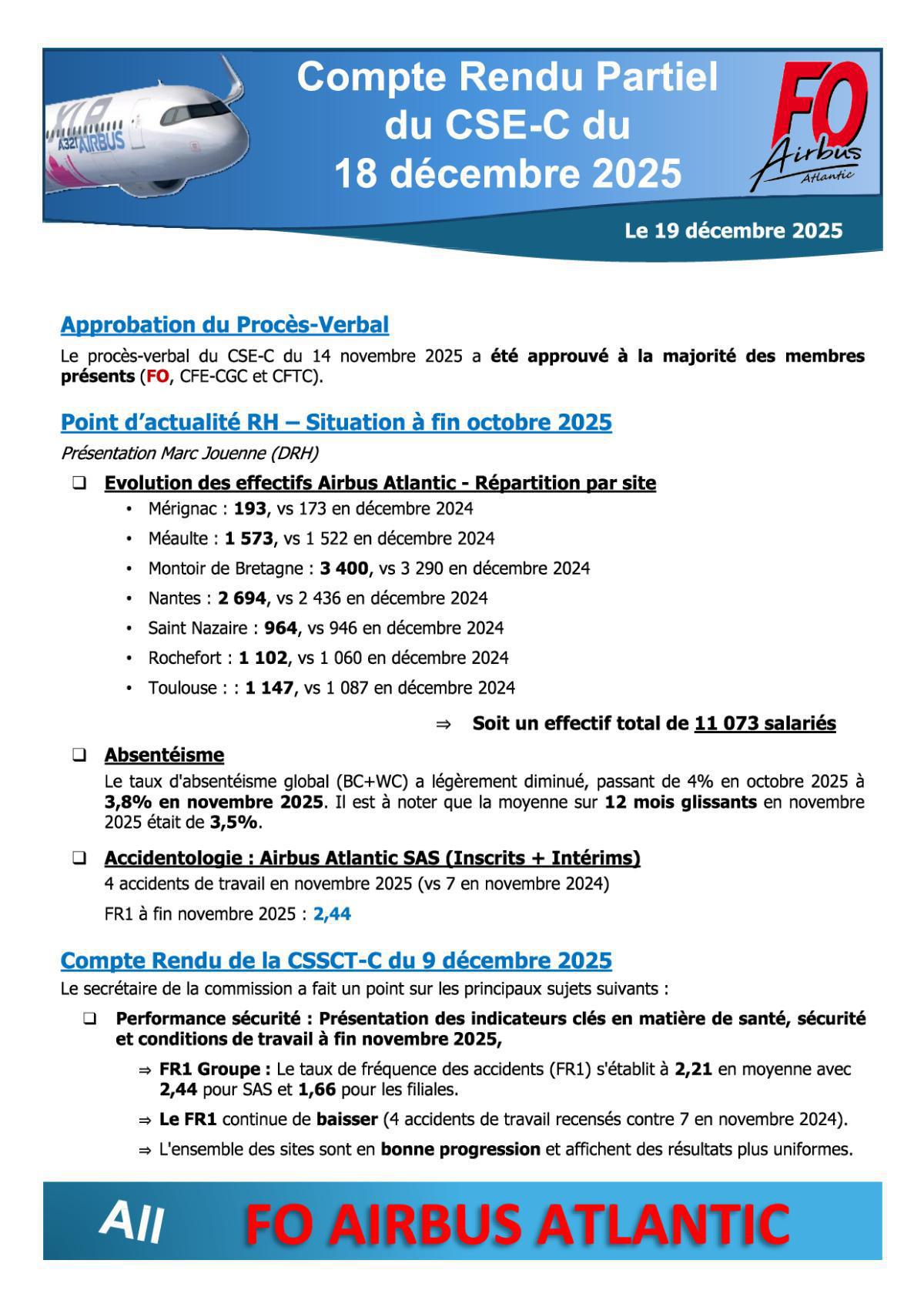 Flash Info : CR Partiel du CSE-C Ordinaire du 18 Décembre 2025