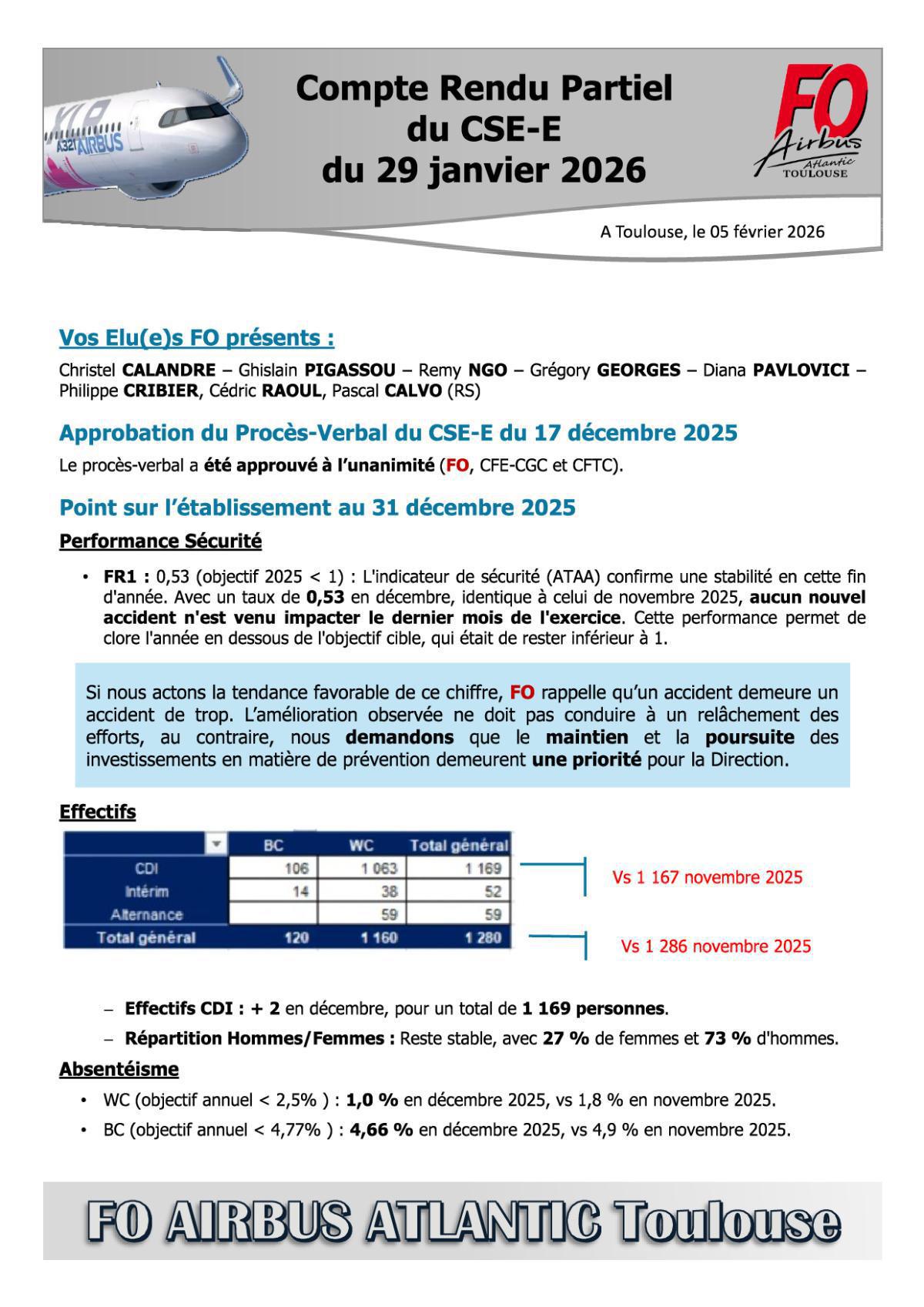 Flash Info : Compte Rendu Partiel du CSE-E du 29 janvier 2026