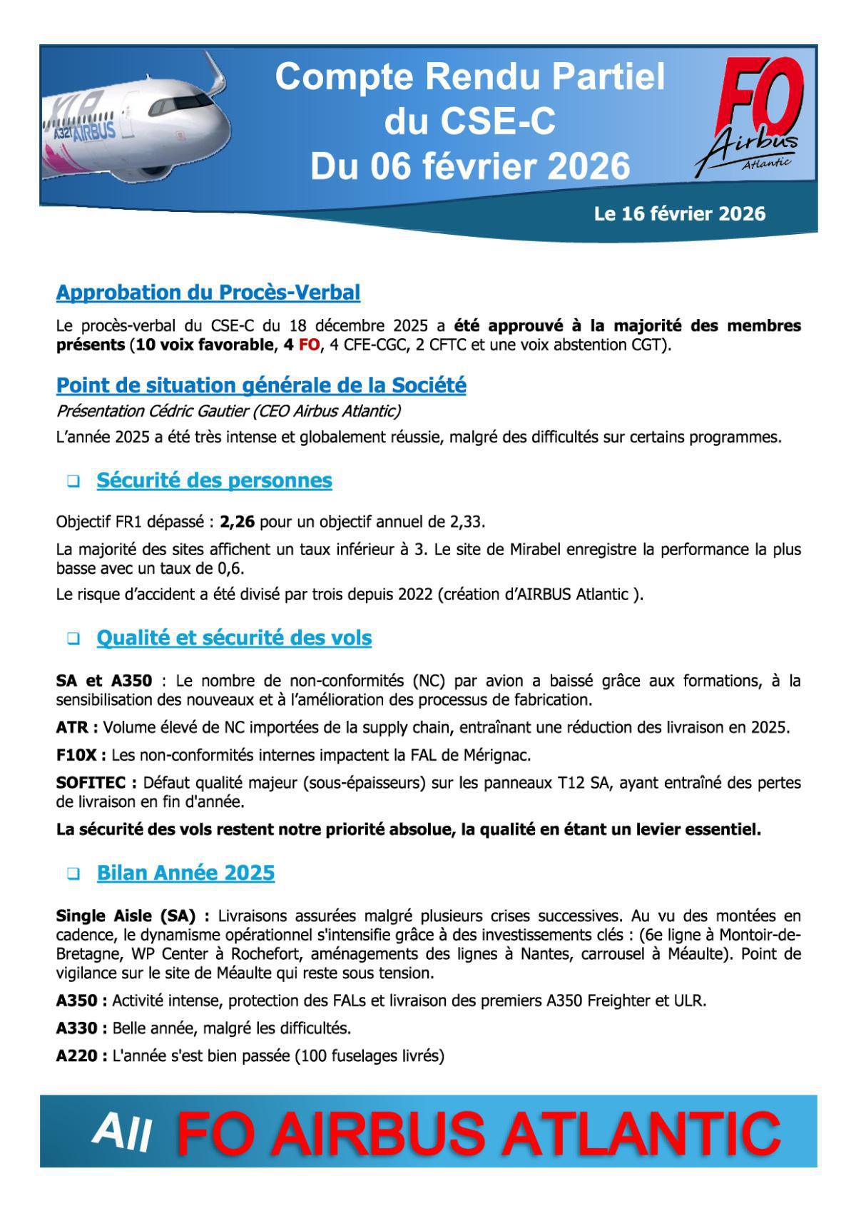 Flash Info : CR Partiel du CSE-C Ordinaire du 6 février 2026