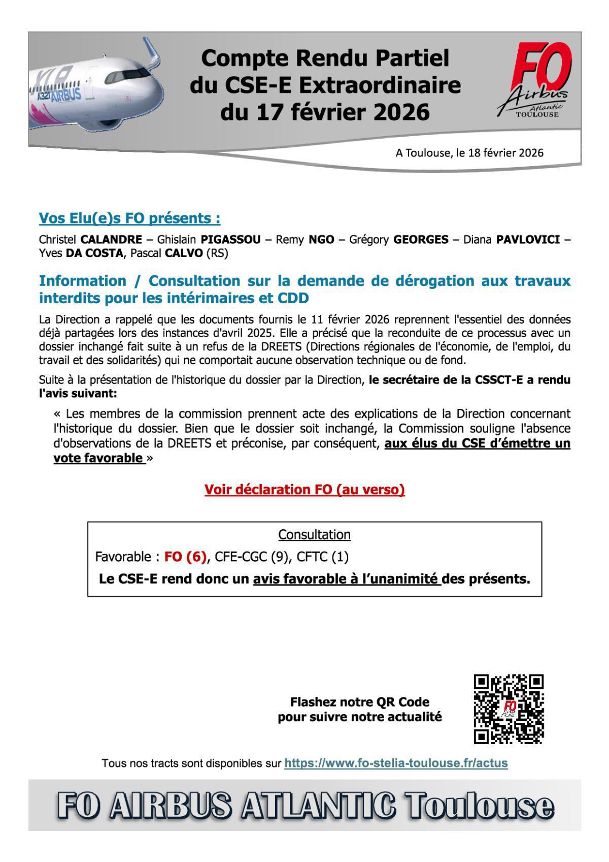 Flash Info : Compte Rendu Partiel du CSE-E Extraordinaire du 17 février 2026