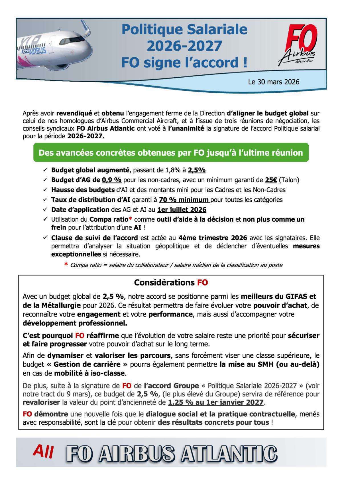 Politique Salariale 2026-2027 : FO signe l'accord !