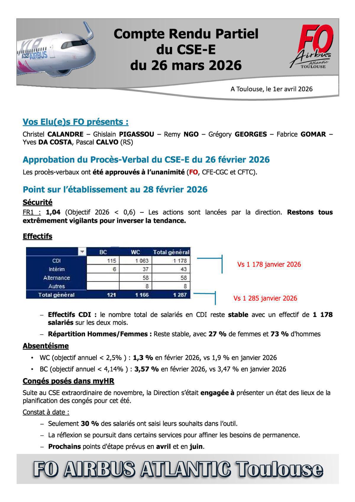 Flash Info : Compte Rendu Partiel du CSE-E du 26 mars 2026