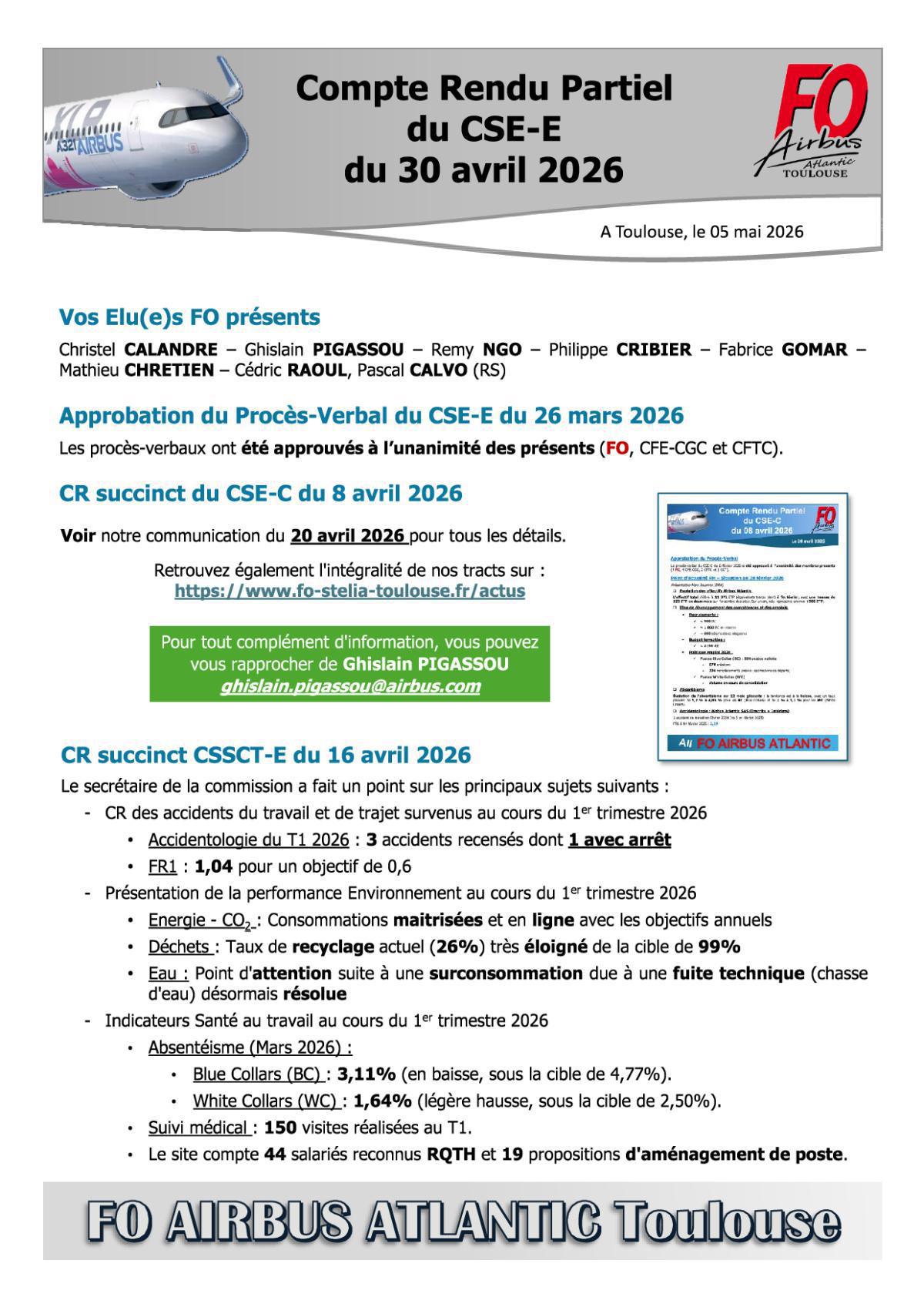 Flash Info : Compte Rendu Partiel du CSE-E du 30 avril 2026