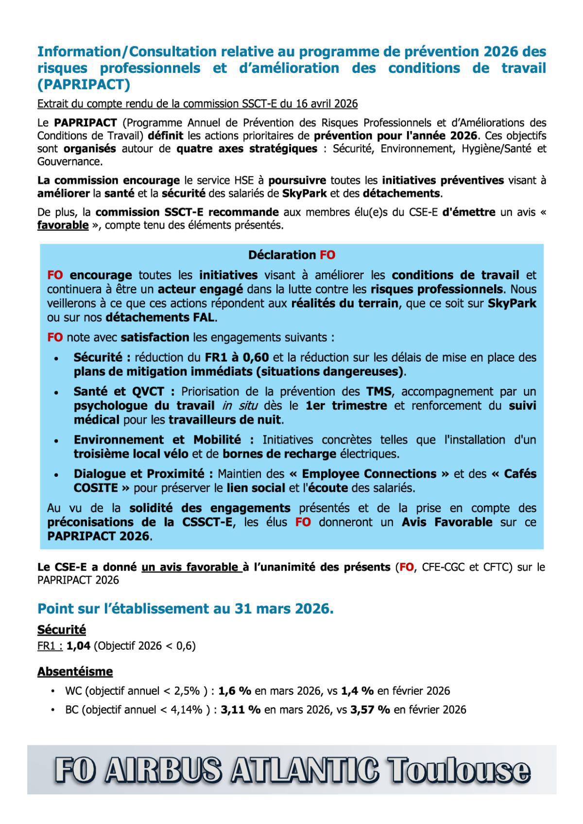 Flash Info : Compte Rendu Partiel du CSE-E du 30 avril 2026