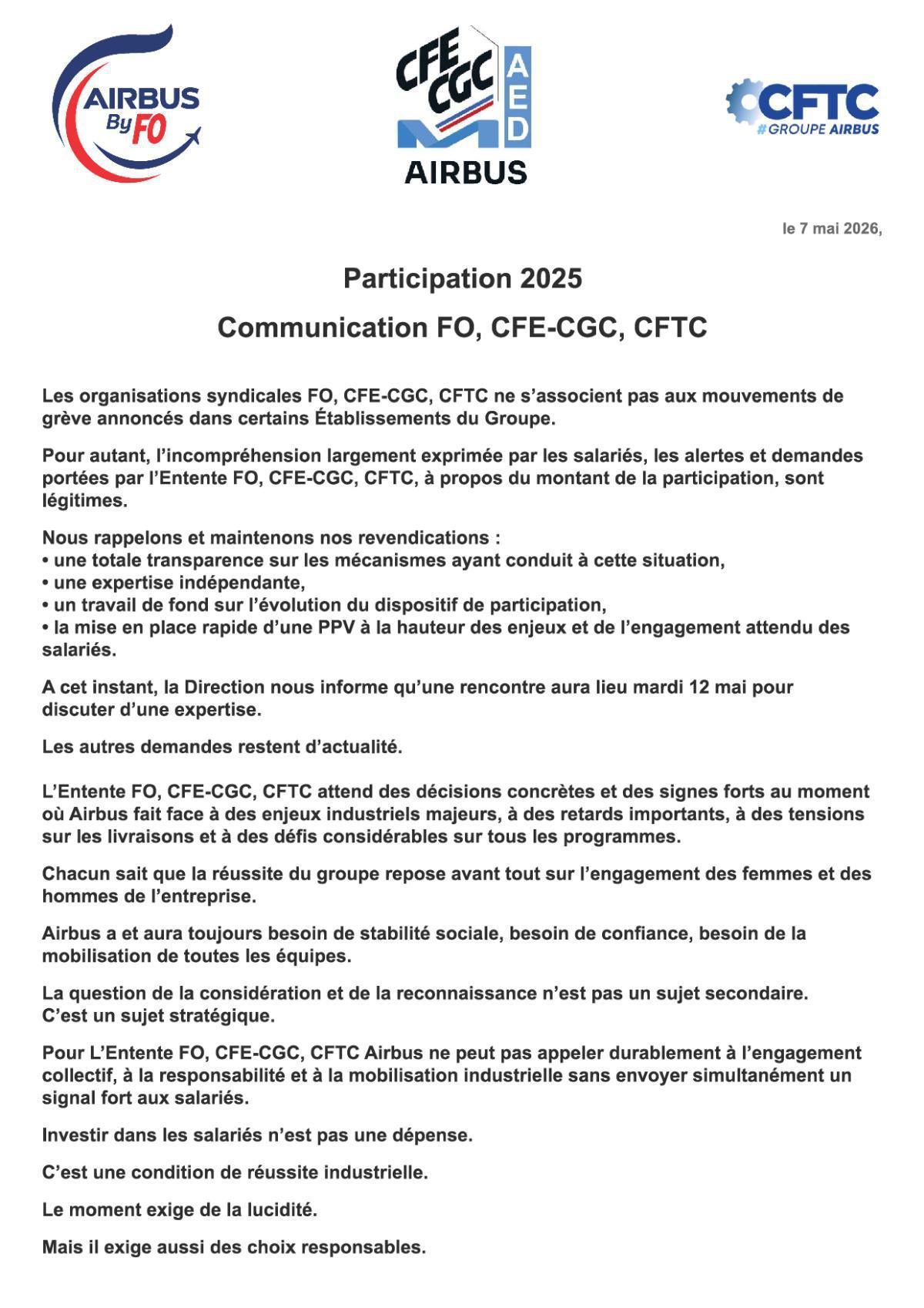 Participation 2025 : Communication FO, CFE-CGC, CFTC