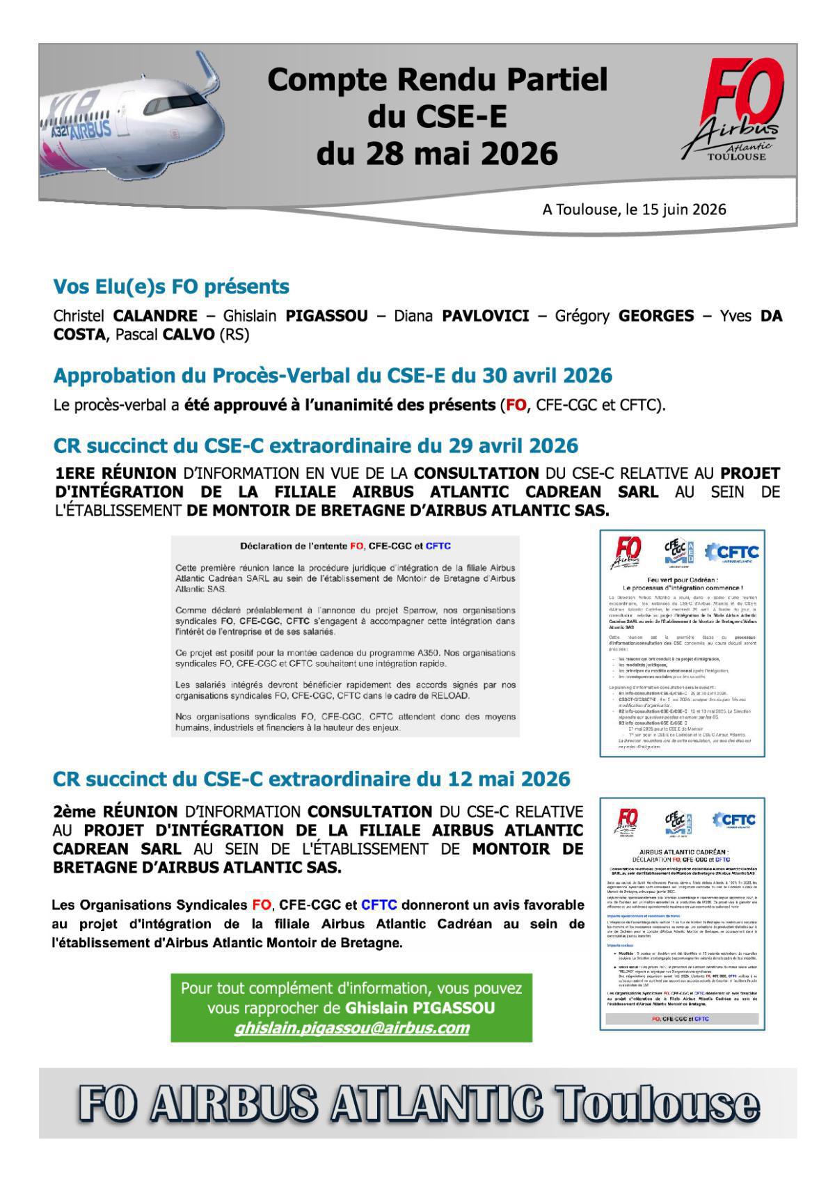 Flash Info : Compte Rendu Partiel du CSE-E du 28 mai 2026