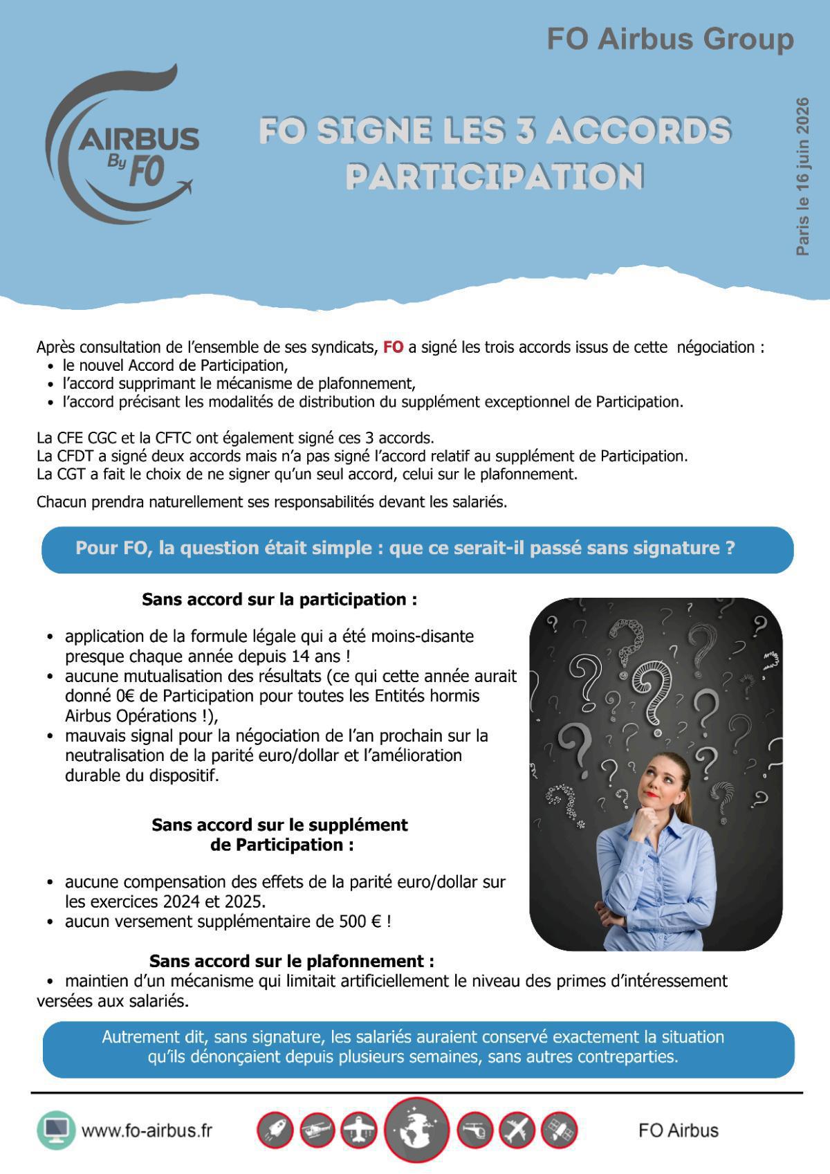 FO signe les 3 accords : de Participation, de Plafonnement et du Supplément Exceptionnel de Participation