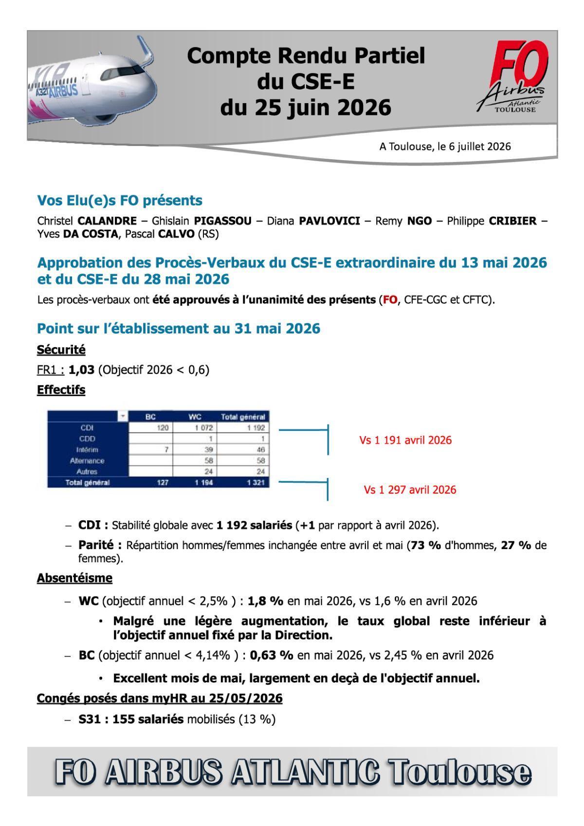 Flash Info : Compte Rendu Partiel du CSE-E du 25 juin 2026