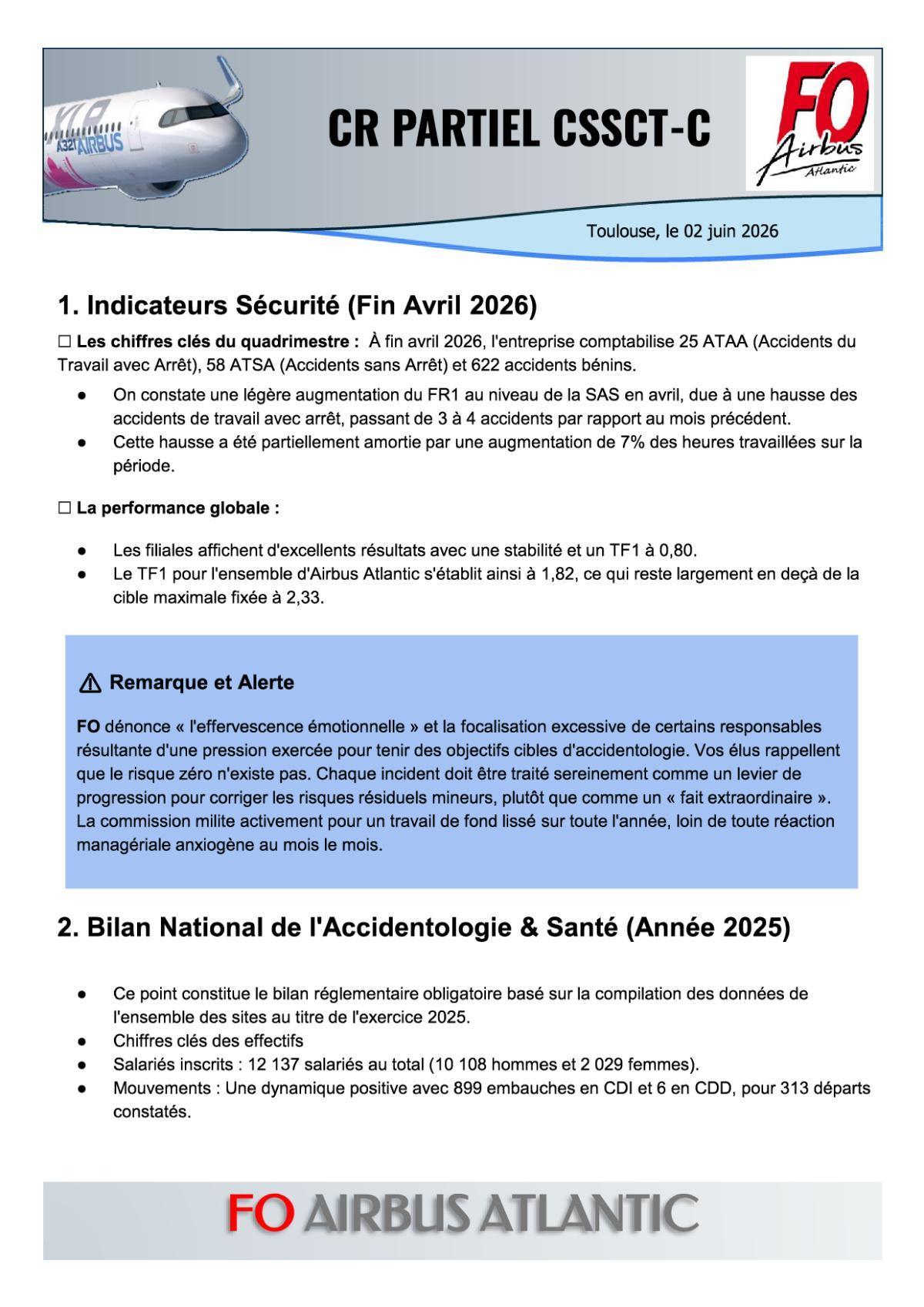 Flash Info : Compte Rendu Partiel du CSSCT-C du 2 juin 2026
