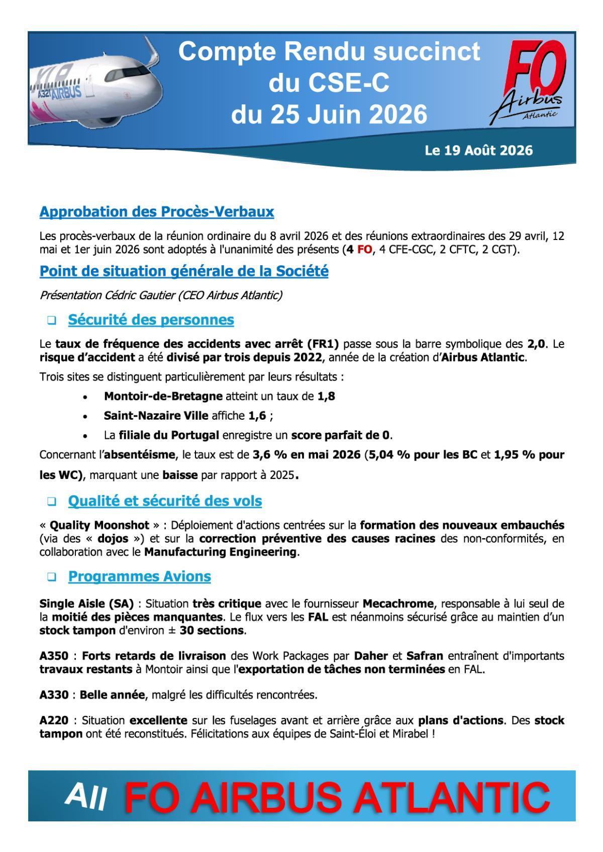 Flash Info : CR Partiel du CSE-C Ordinaire du 25 juin 2026