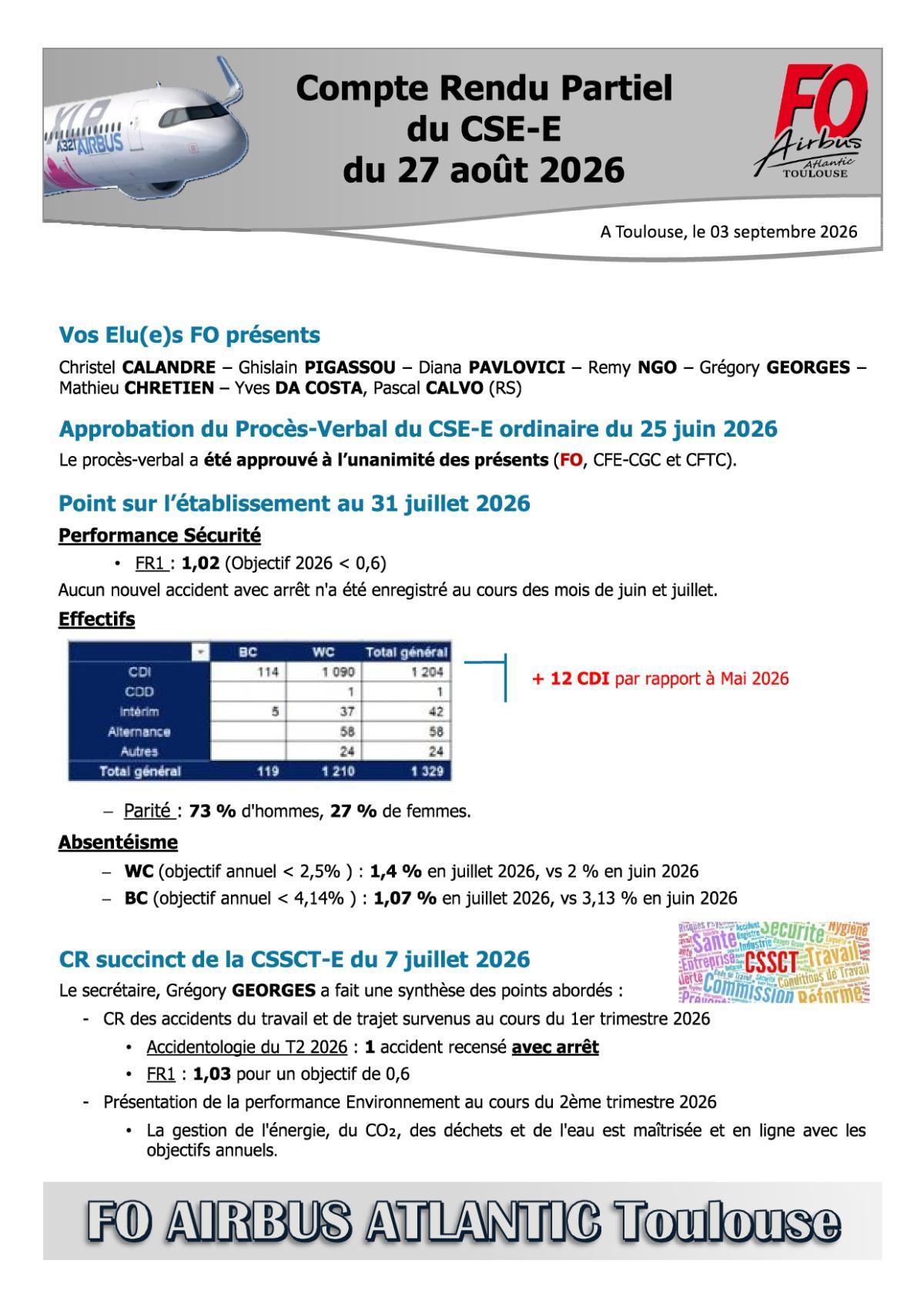 Flash Info : Compte Rendu Partiel du CSE-E du 27 août 2026