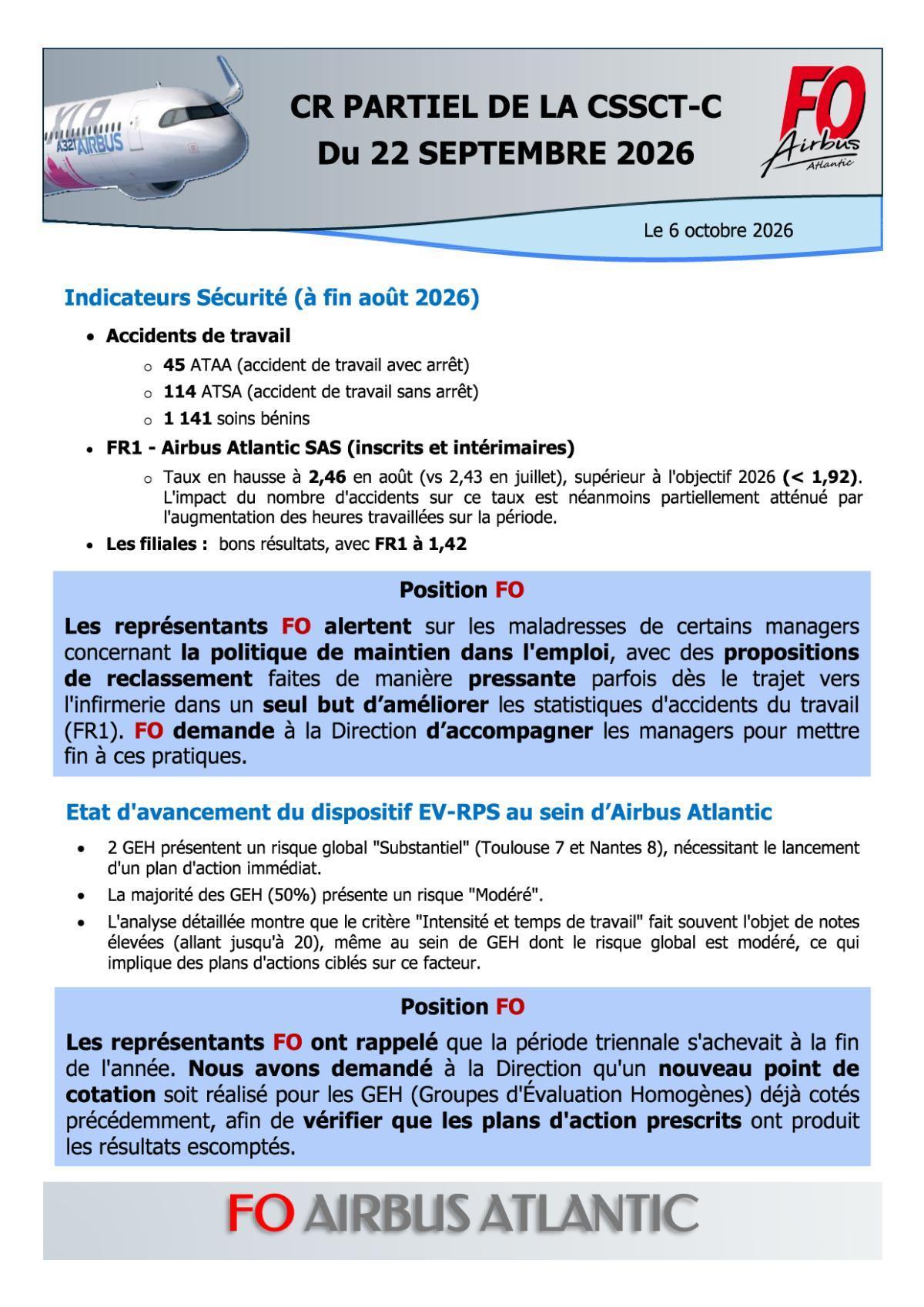 Flash Info : Compte Rendu Partiel du CSSCT-C du 22 septembre 2026