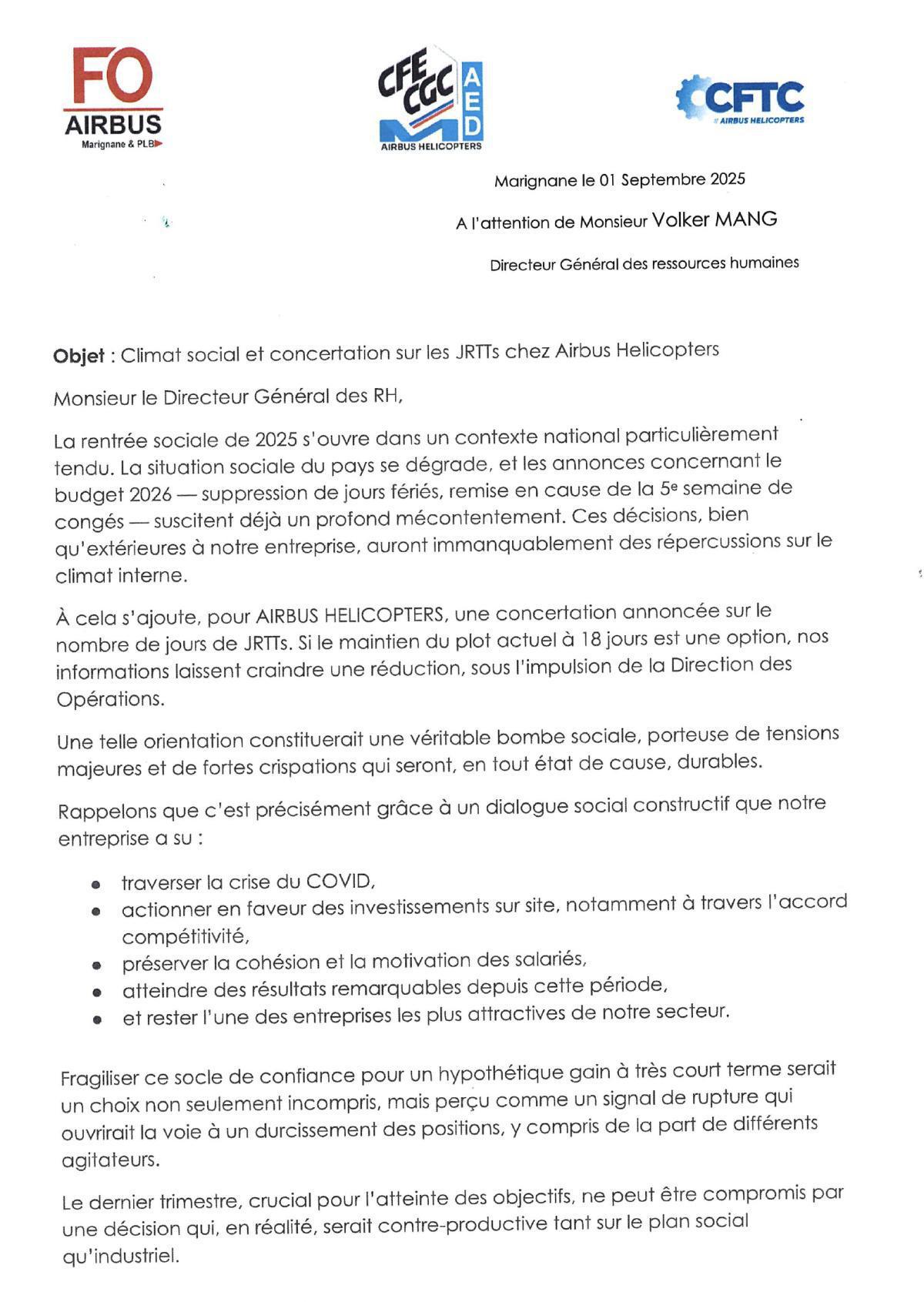 Courrier commun des OSR : alerte sur les JRTTs