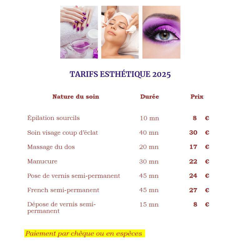 Prestations d’esthétique juin 2026 Prestations d’esthétique juin 2026