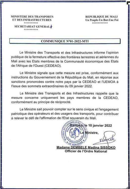Fermeture des frontières avec les pays de la CEDEAO : Le Mali passe à l’acte