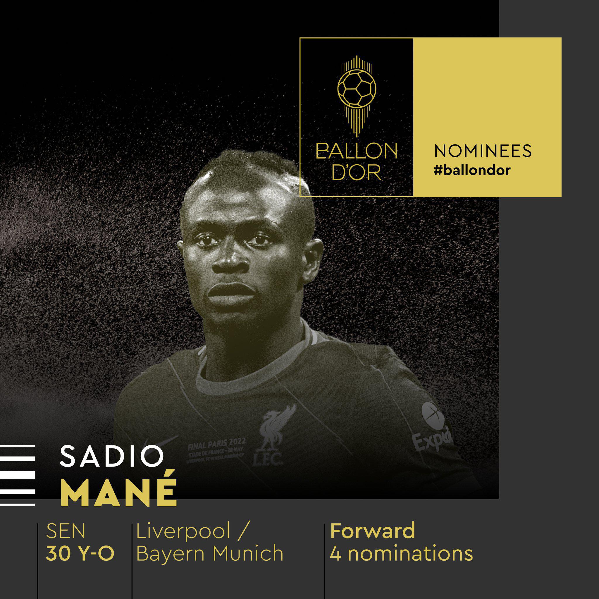 BALLON D’OR 2022 : La liste des 30 nominés dévoilée avec Sadio Mané, mais sans Messi et Neymar