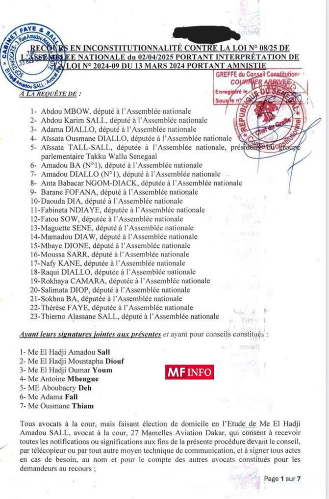 Contre la loi interprétative de la loi d’amnistie : Le recours de l’opposition parlementaire...