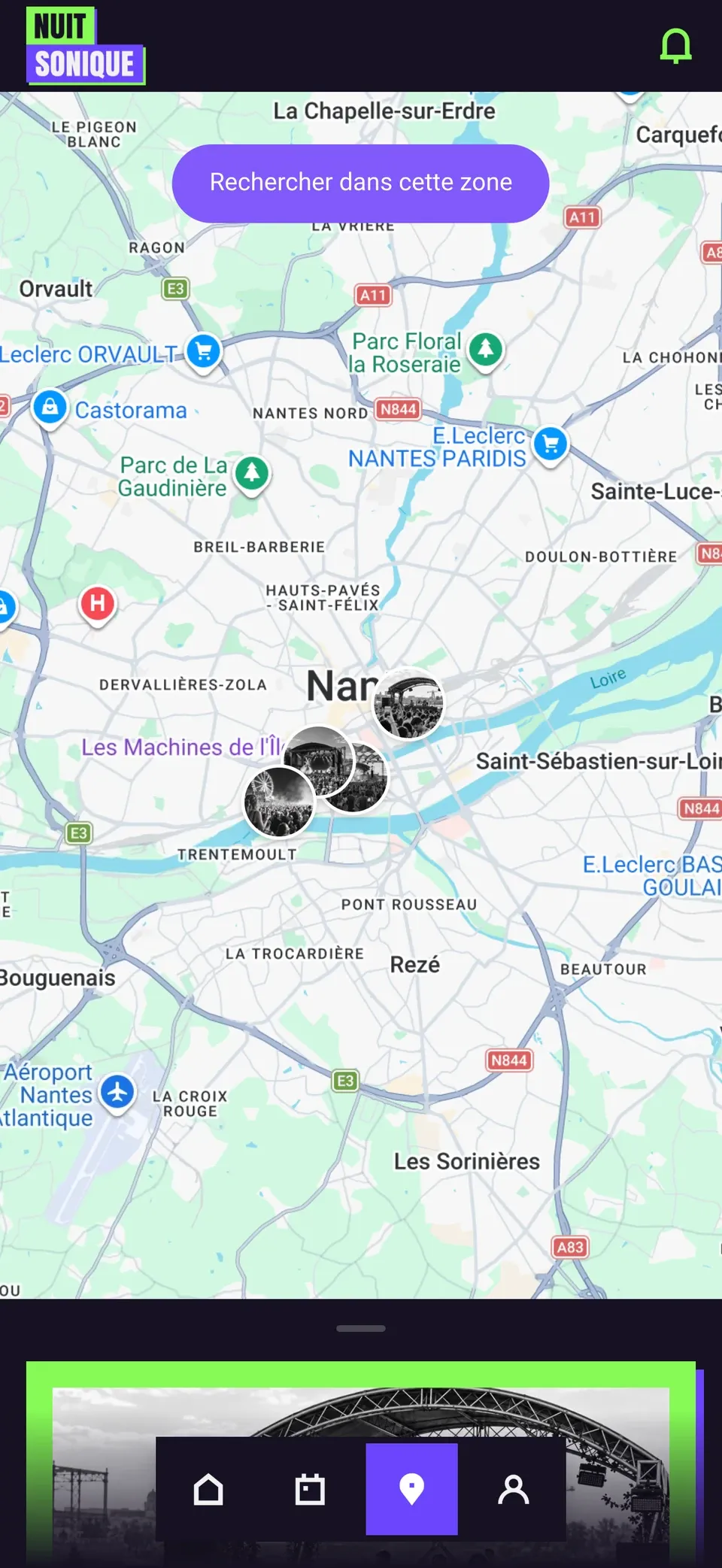 The same map with the default Google Maps style: supermarkets, stores and other points of interest shown.