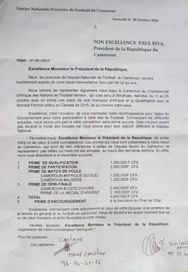 CAMEROUN - Les joueuses ont obtenu les primes demandées