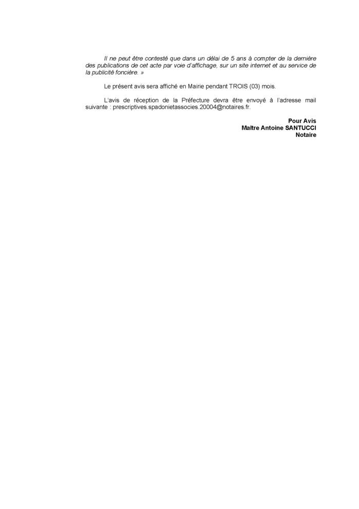 Avis de création de titre de propriété - Commune de Palneca (Corse-du-Sud)