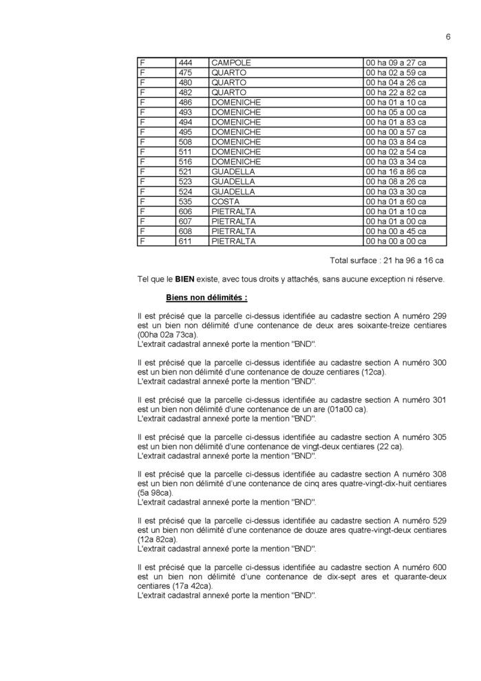 Avis de création de titre de propriété - Commune de Mursiglia (Cismonte)