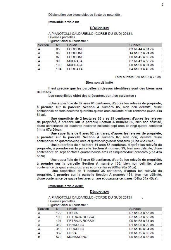  Avis de création de titre de propriété - Commune de Pianottuli è Caldareddu (Pumonti)