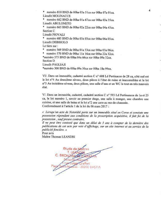 Avis de création de titre de propriété - Commune d'Ortiporiu (Cismonte)