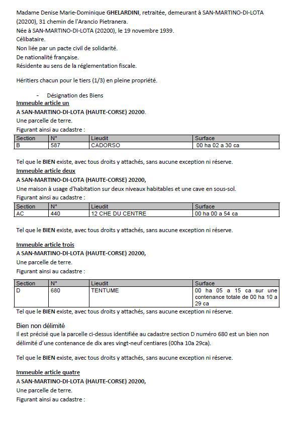 Avis de création de titre de propriété - Commune de San Martinu di Lota (Cismonte)