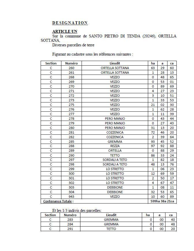 Avis de création de titre de propriété - Commune de Santu Petru di Tenda (Cismonte)