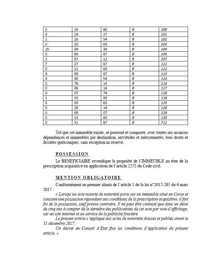 Avis de création de titre de propriété - Commune de Santu Petru di Tenda (Cismonte)