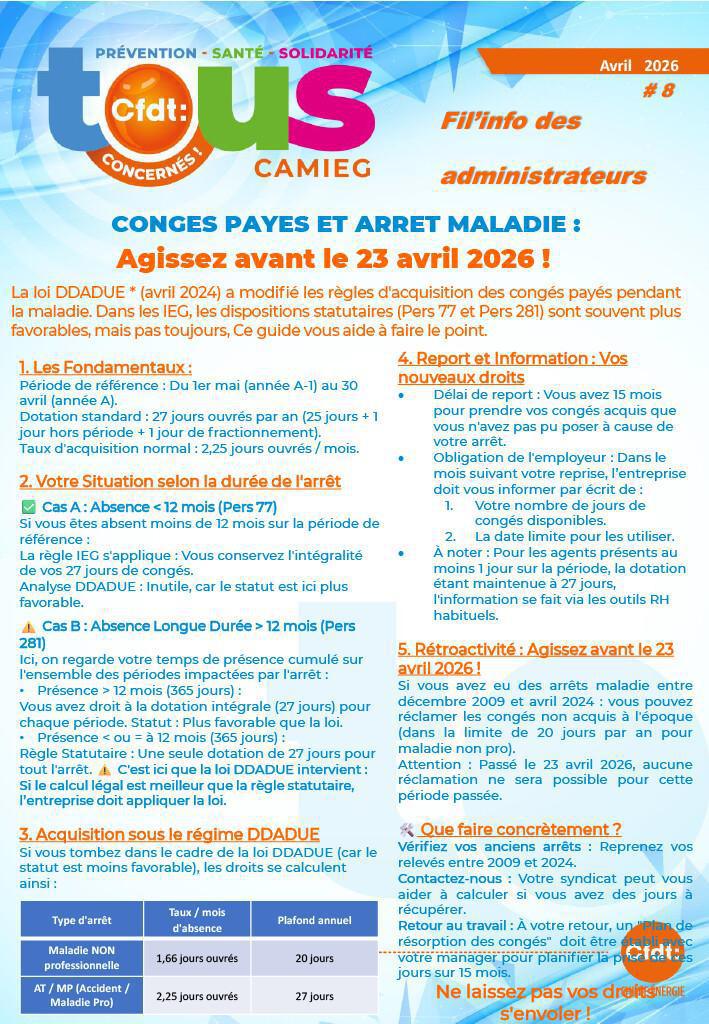 Fil info CAMIEG n8 congés perdus il vous reste moins d'un mois