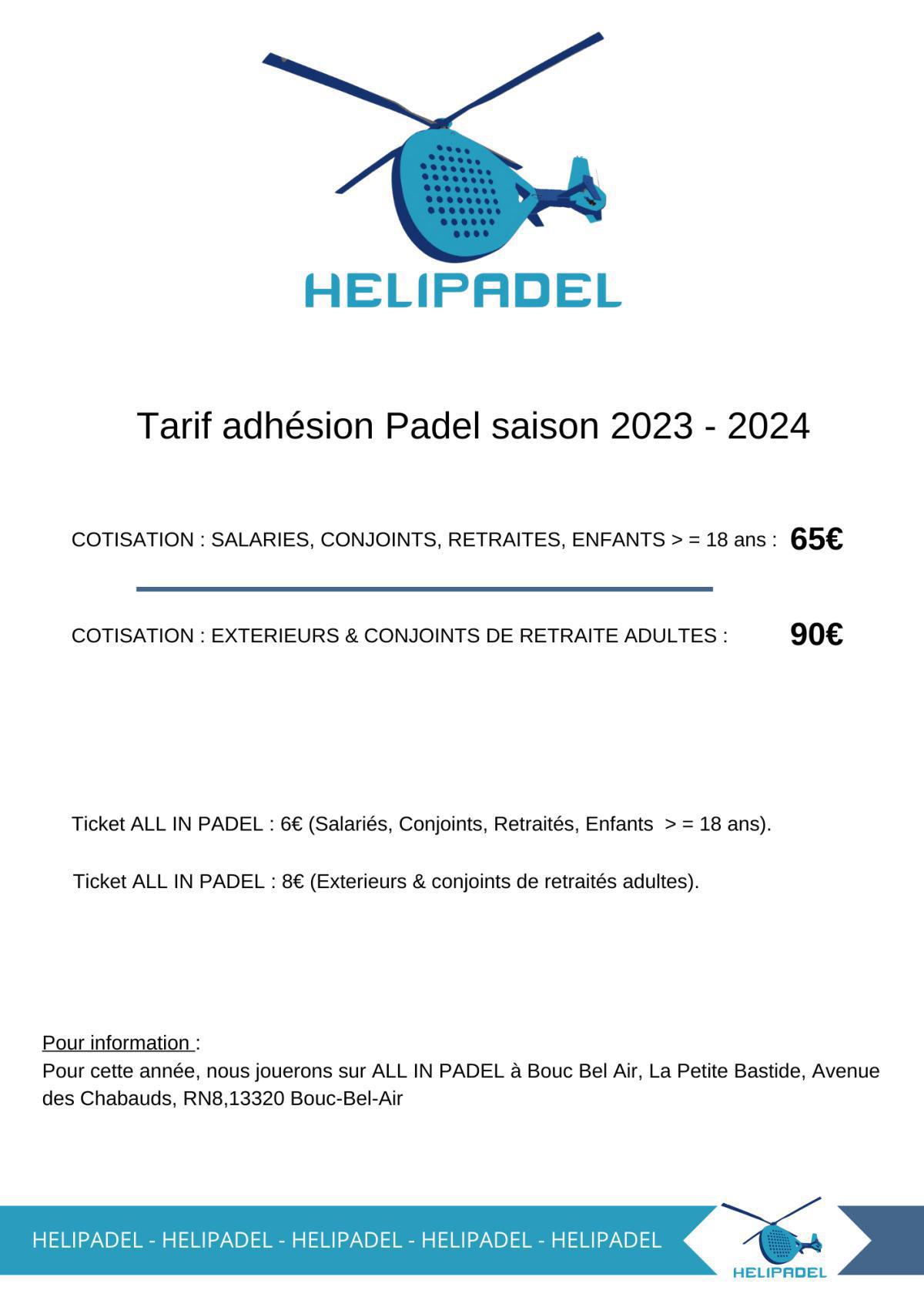 Tarif cotisation année 2023-2024.