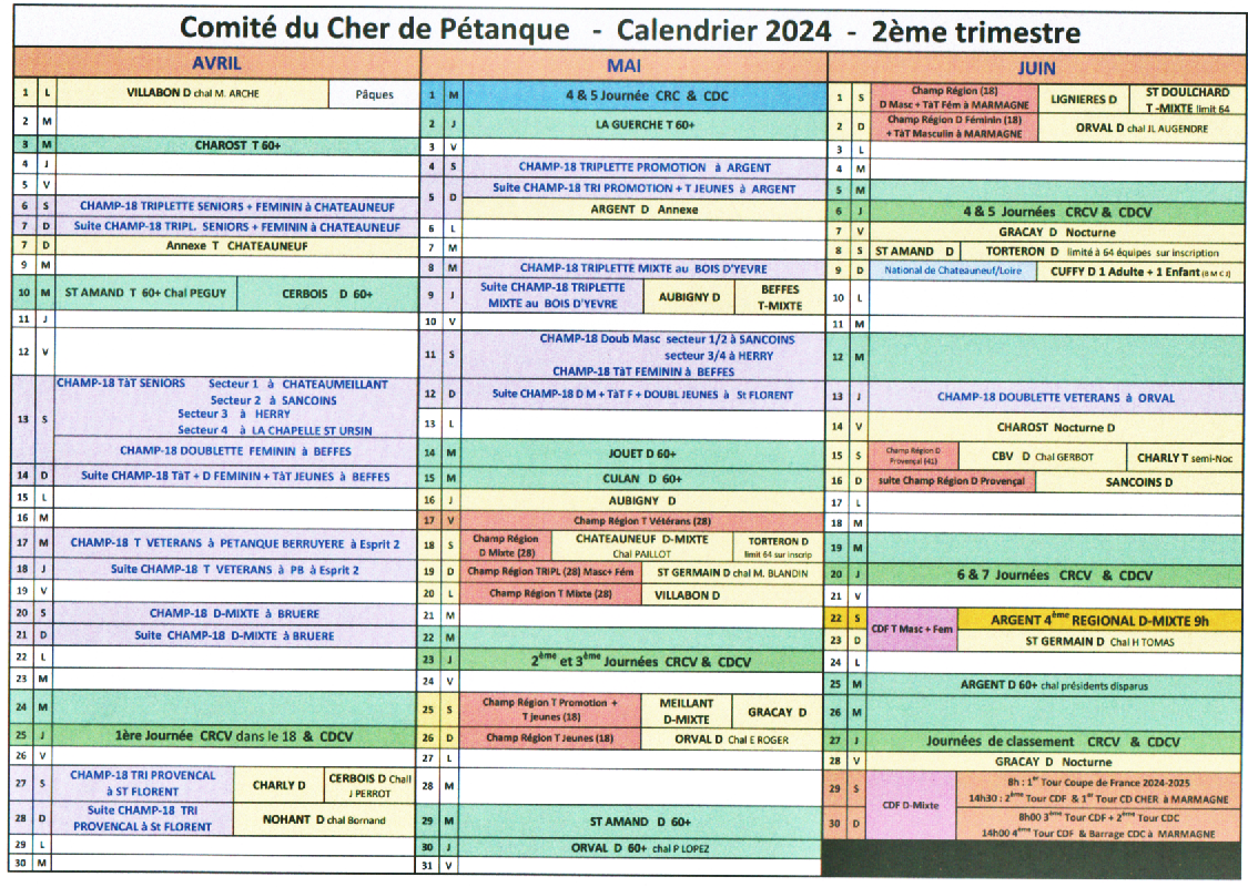 Calendrier du Cher 2024 - 3ème trimestre