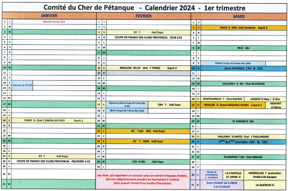 Calendrier du Cher 2024 - 3ème trimestre