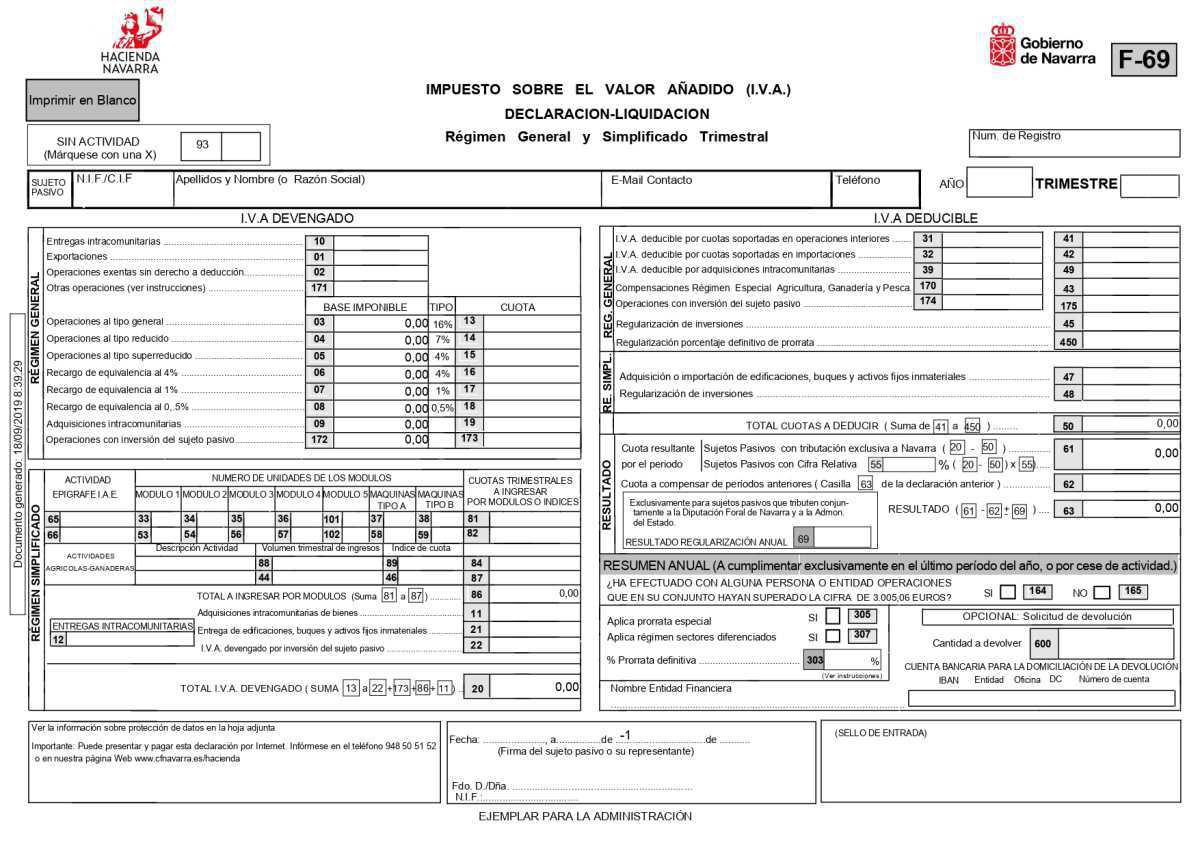 Modelo F69 Navarra. IVA trimestral Modelo F69 Navarra. IVA trimestral