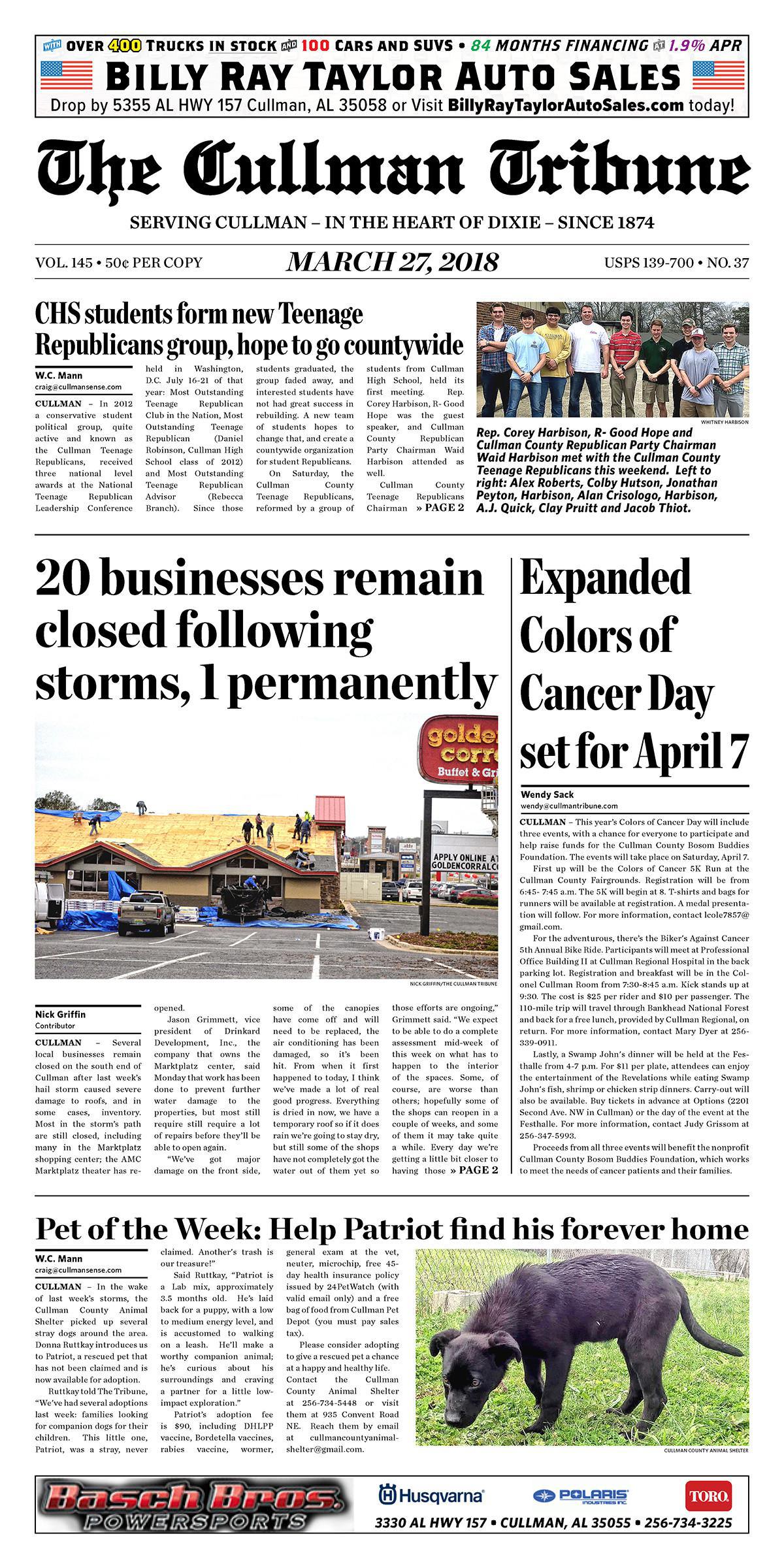 Good Morning Cullman! The 03-27-2018 edition of the Cullman Tribune is now ready to view