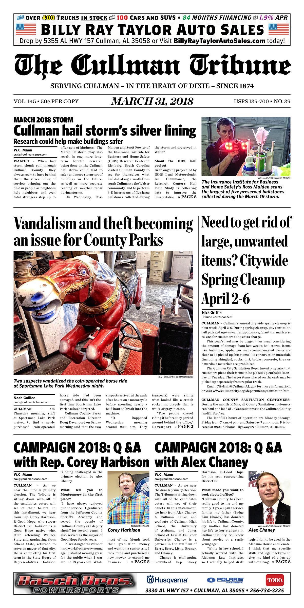 Good Morning Cullman! The 03-31-2018 edition of the Cullman Tribune is now ready to view