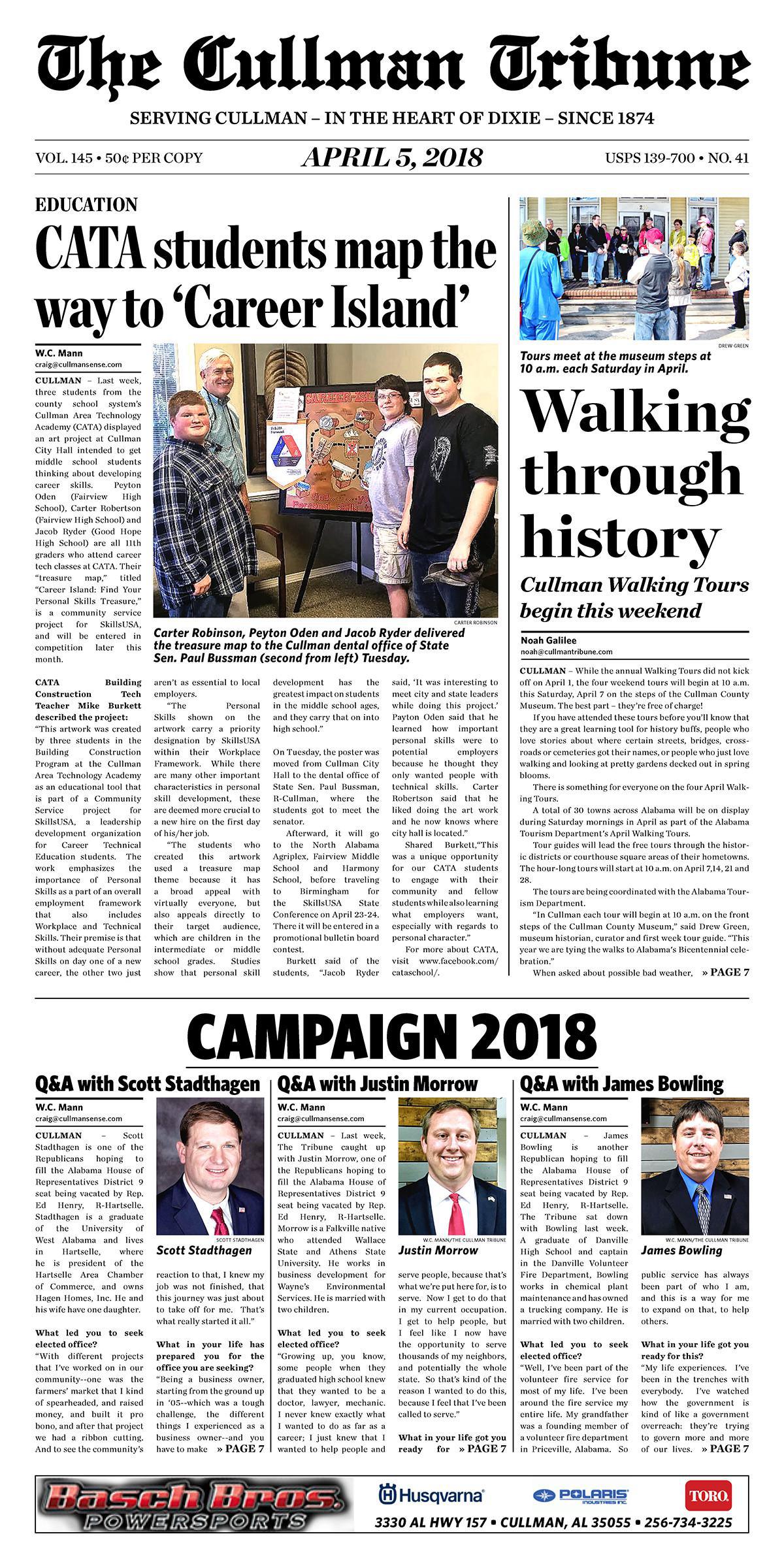 Good Morning Cullman! The 04-05-2018 edition of the Cullman Tribune is now ready to view