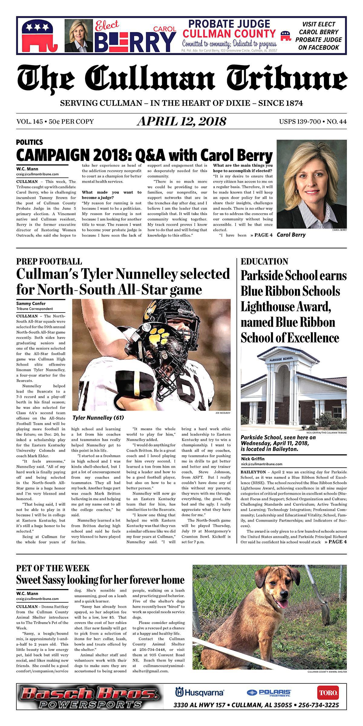 Good Morning Cullman! The 04-12-2018 edition of the Cullman Tribune is now ready to view