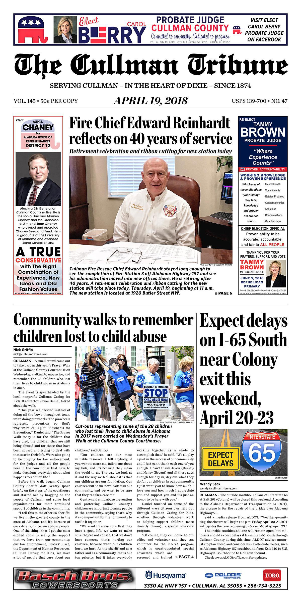 Good Morning Cullman! The 04-19-2018 edition of the Cullman Tribune is now ready to view