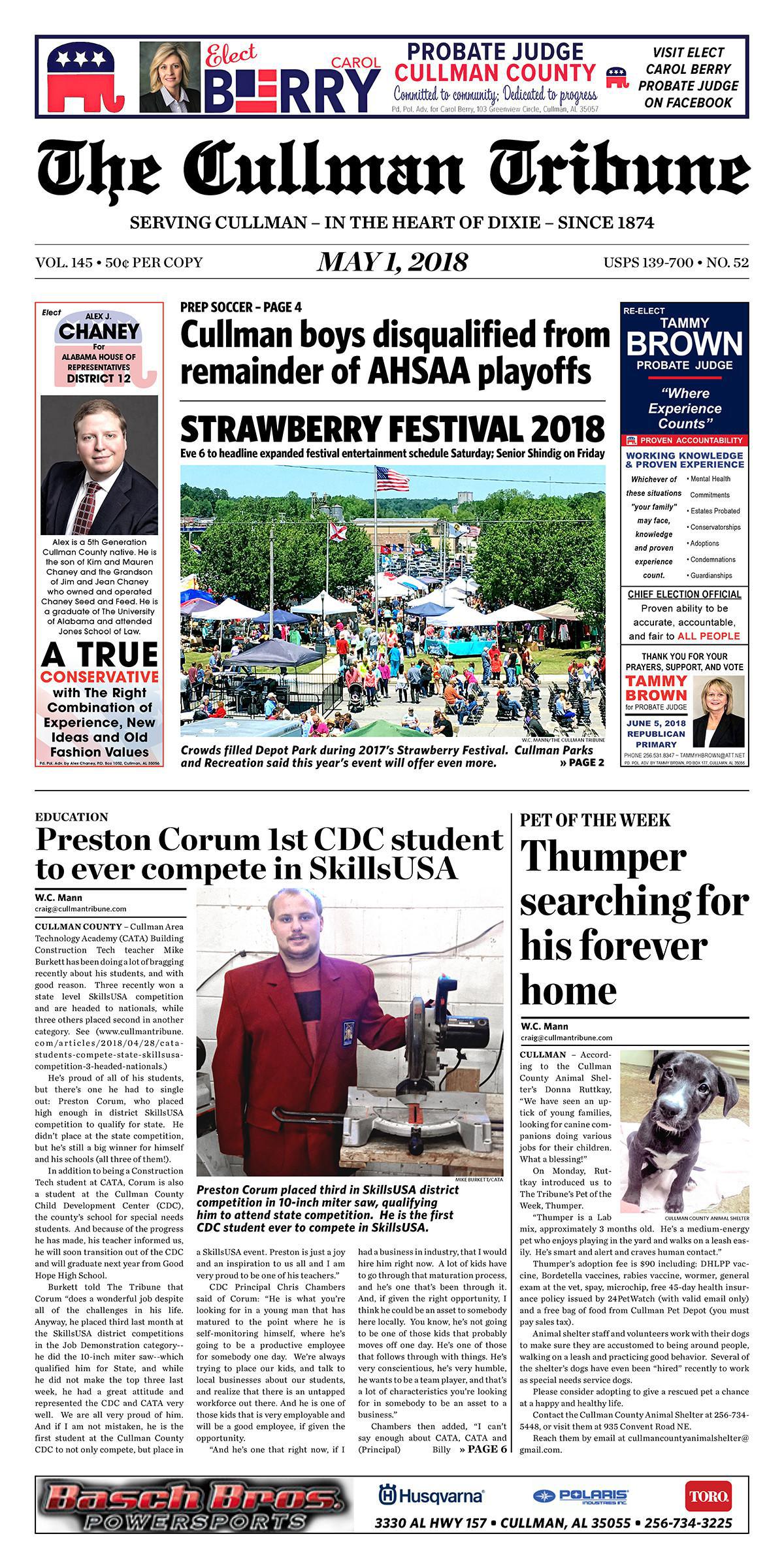 Good Morning Cullman! The 05-01-2018 edition of the Cullman Tribune is now ready to view
