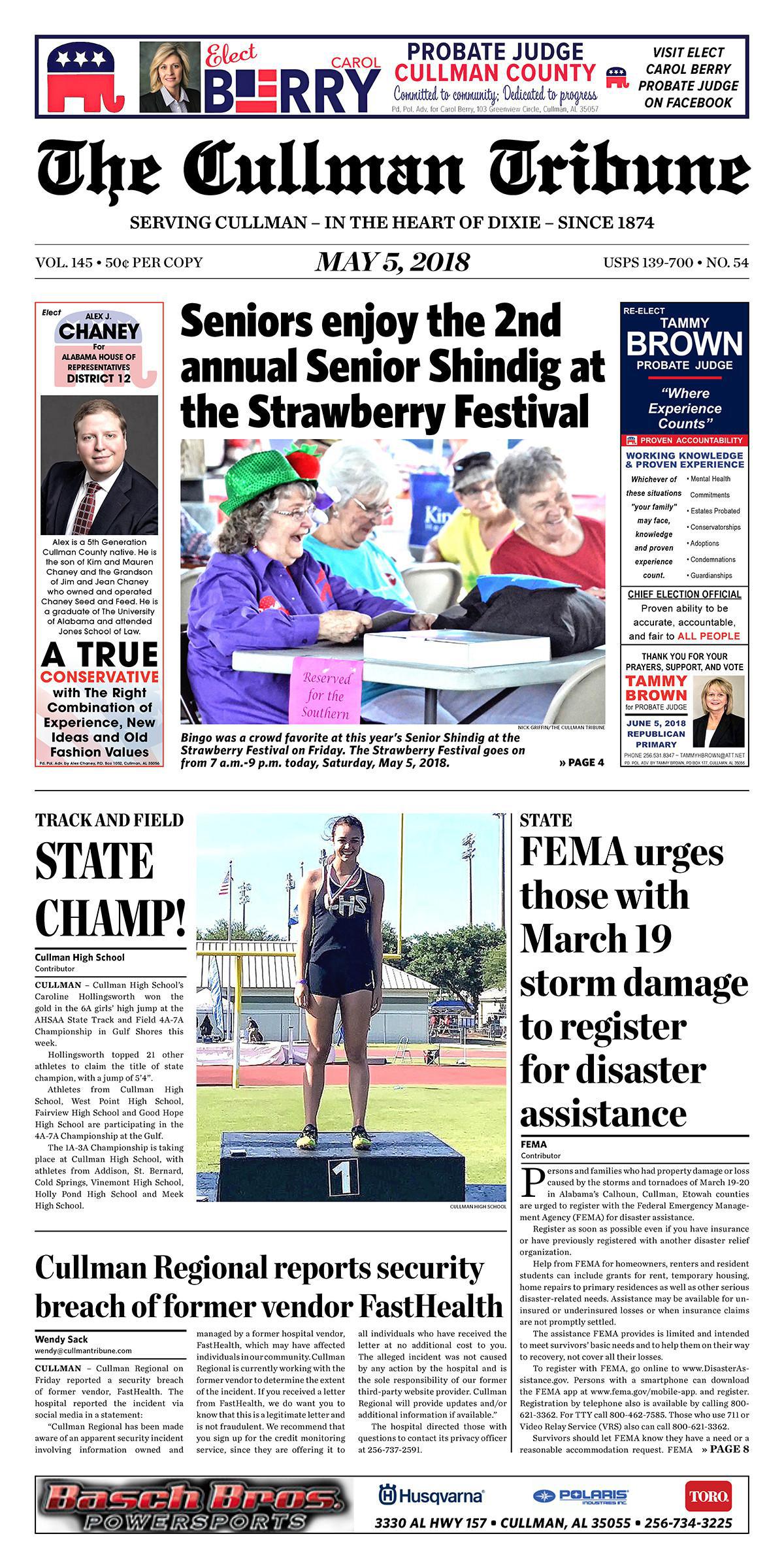 Good Morning Cullman! The 05-05-2018 edition of the Cullman Tribune is now ready to view