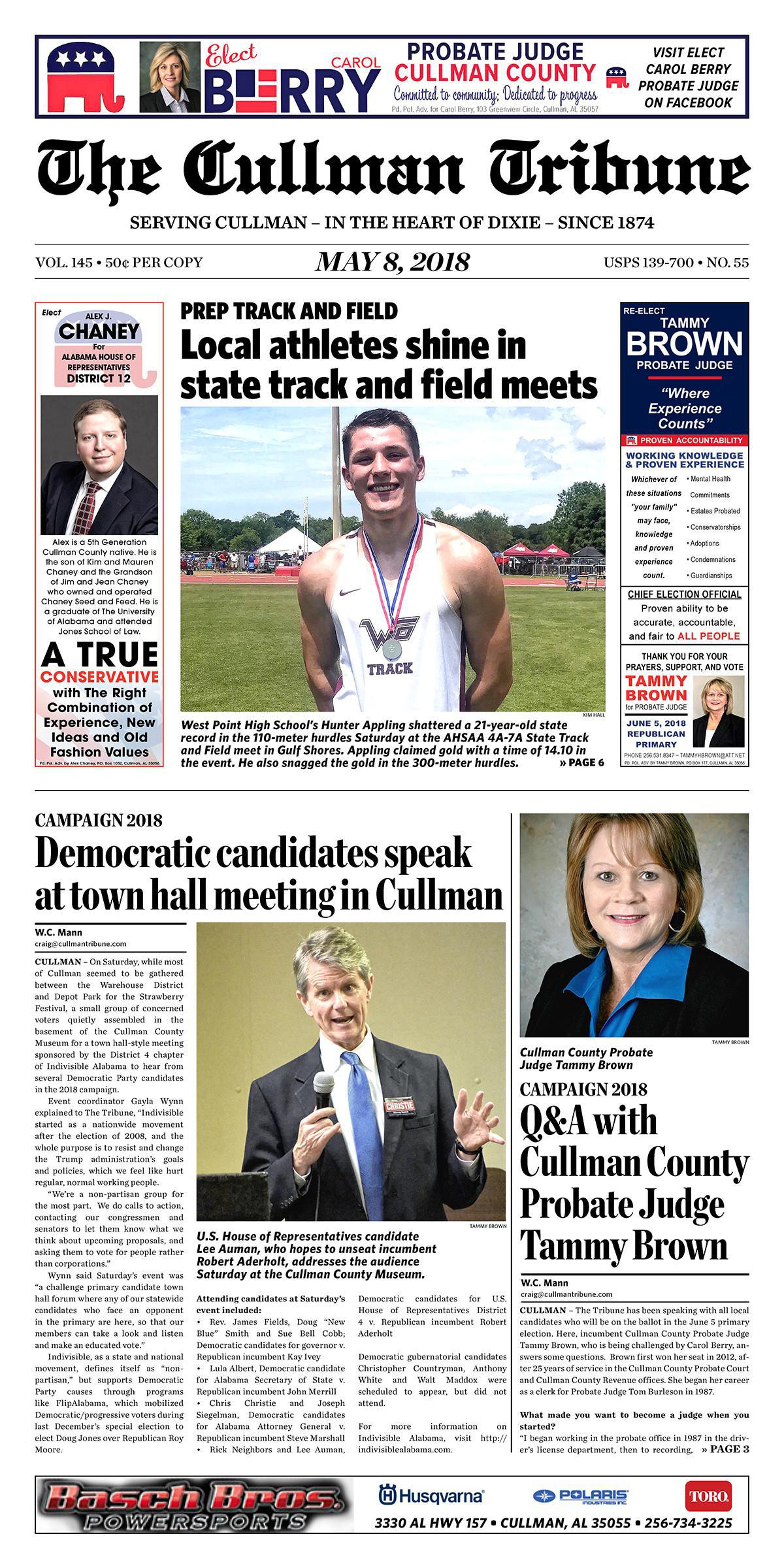 Good Morning Cullman! The 05-08-2018 edition of the Cullman Tribune is now ready to view