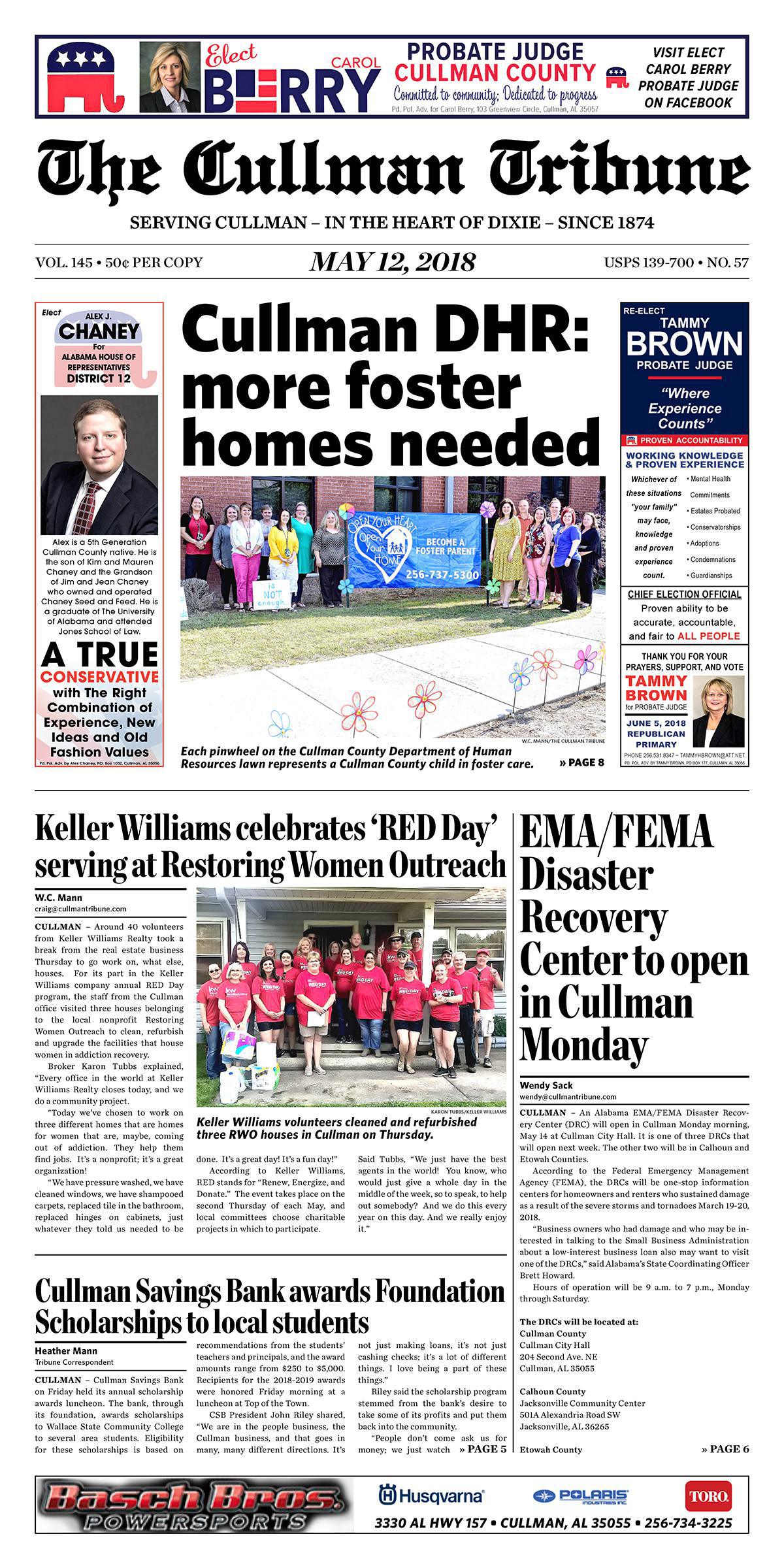 Good Morning Cullman! The 05-12-2018 edition of the Cullman Tribune is now ready to view