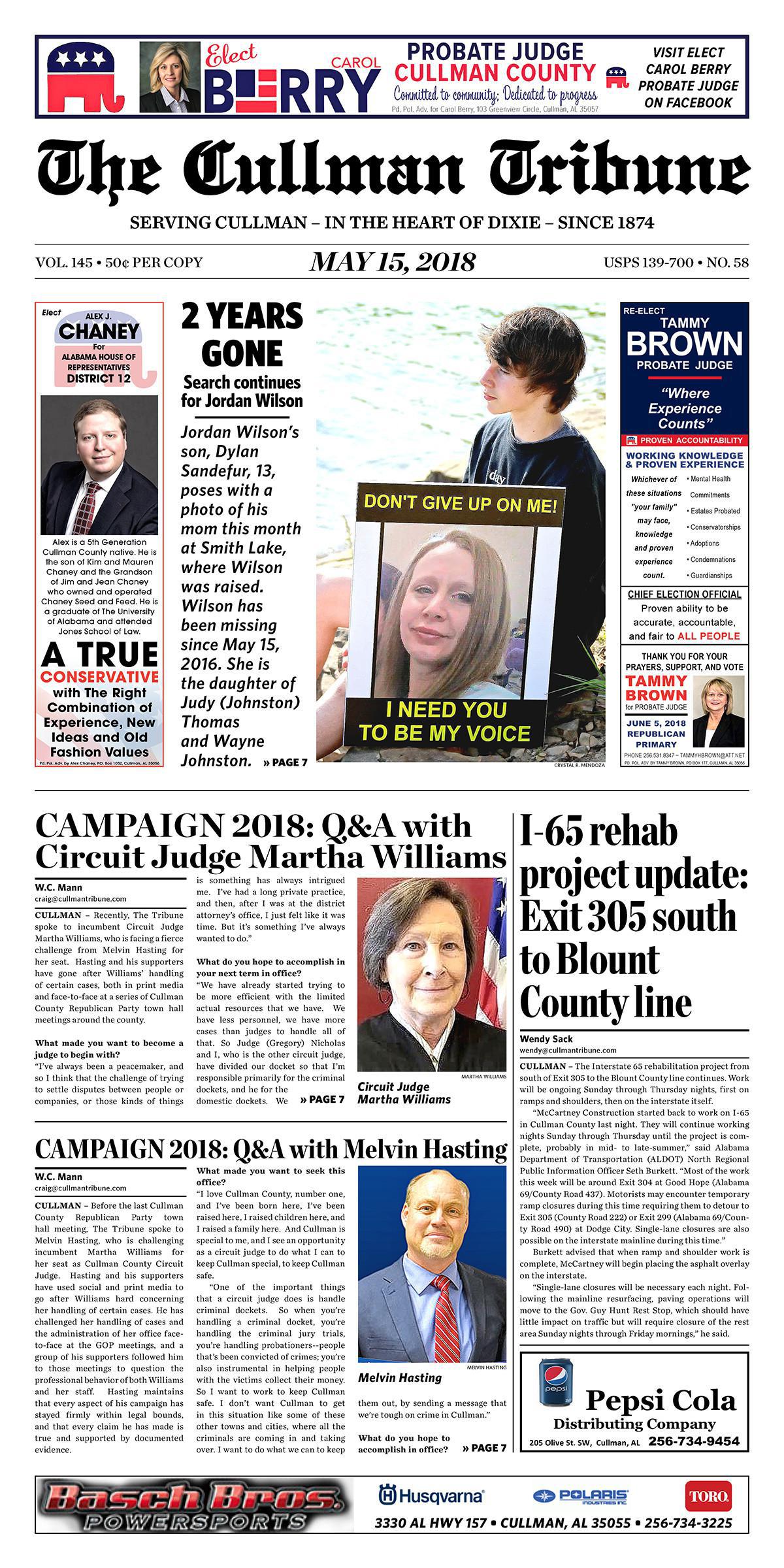 Good Morning Cullman! The 05-15-2018 edition of the Cullman Tribune is now ready to view