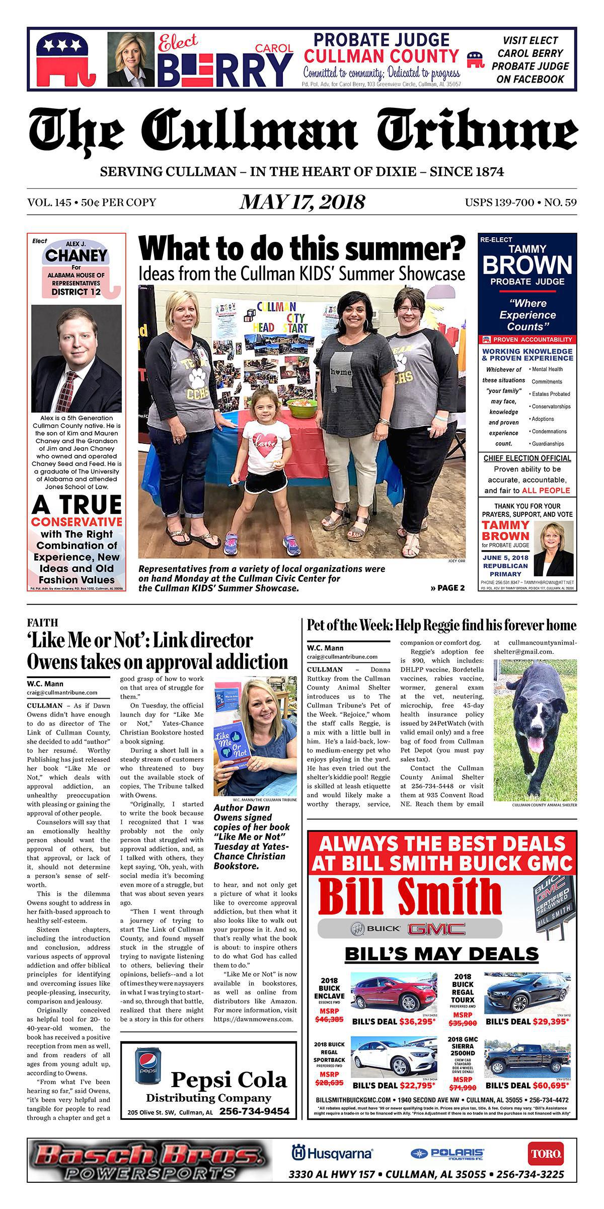 Good Morning Cullman! The 05-17-2018 edition of the Cullman Tribune is now ready to view