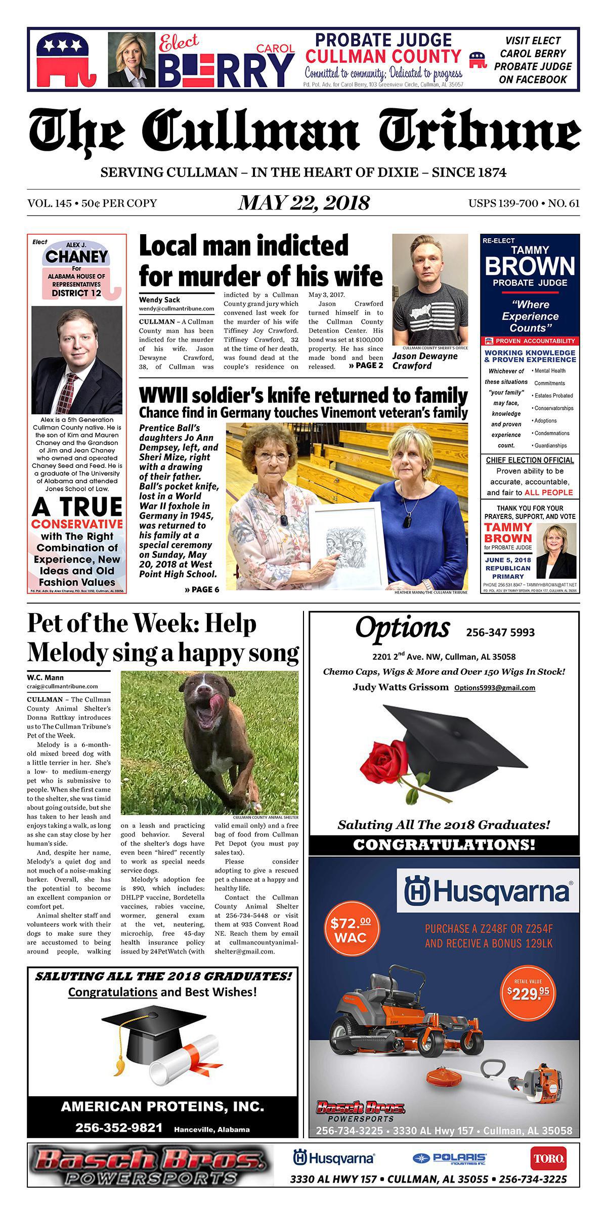 Good Morning Cullman! The 05-22-2018 edition of the Cullman Tribune is now ready to view